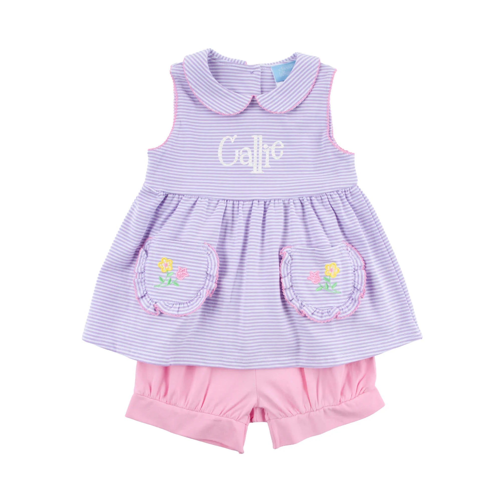 Flower Applique Purple Stripe Caroline Short Set - Image 3
