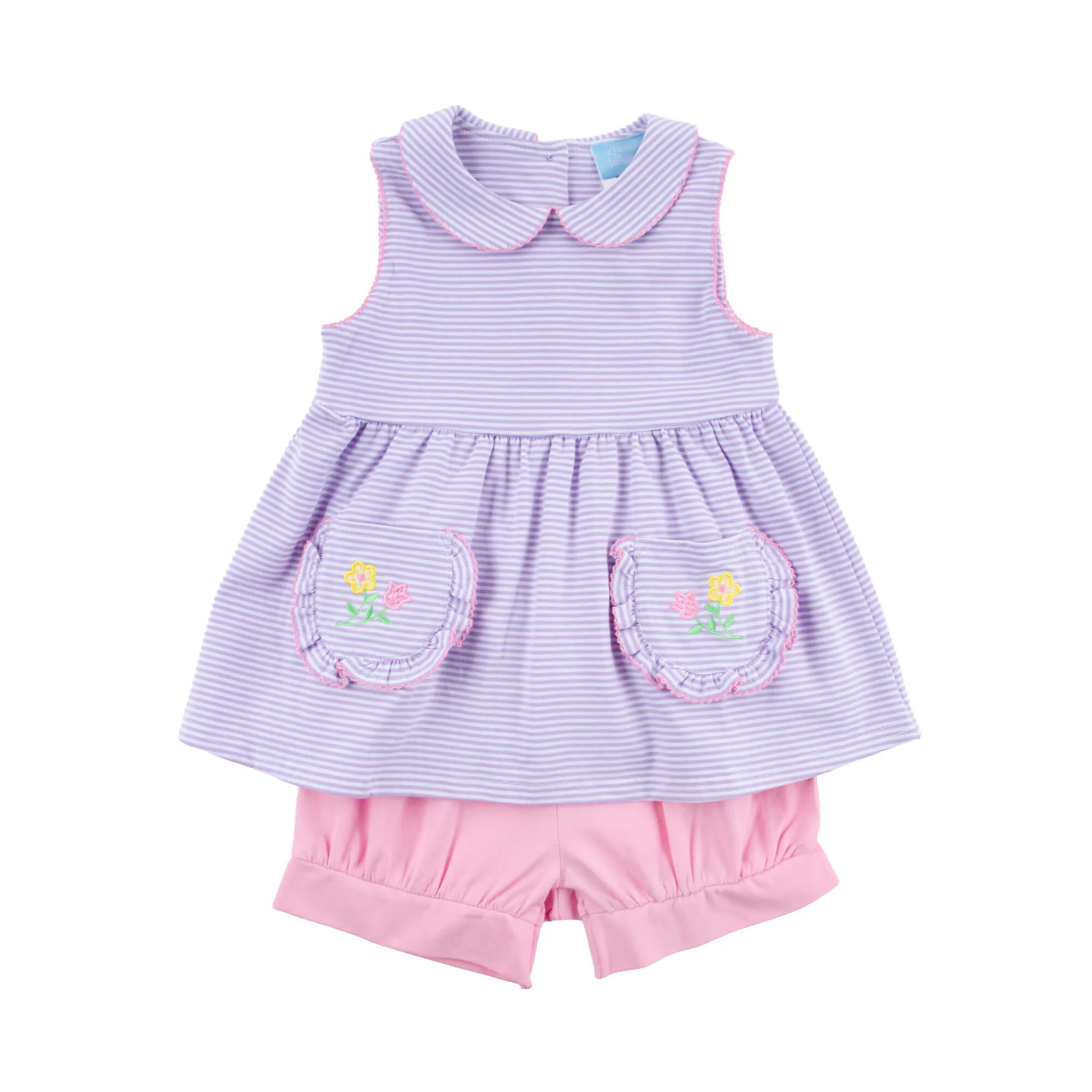 Flower Applique Purple Stripe Caroline Short Set - Image 6