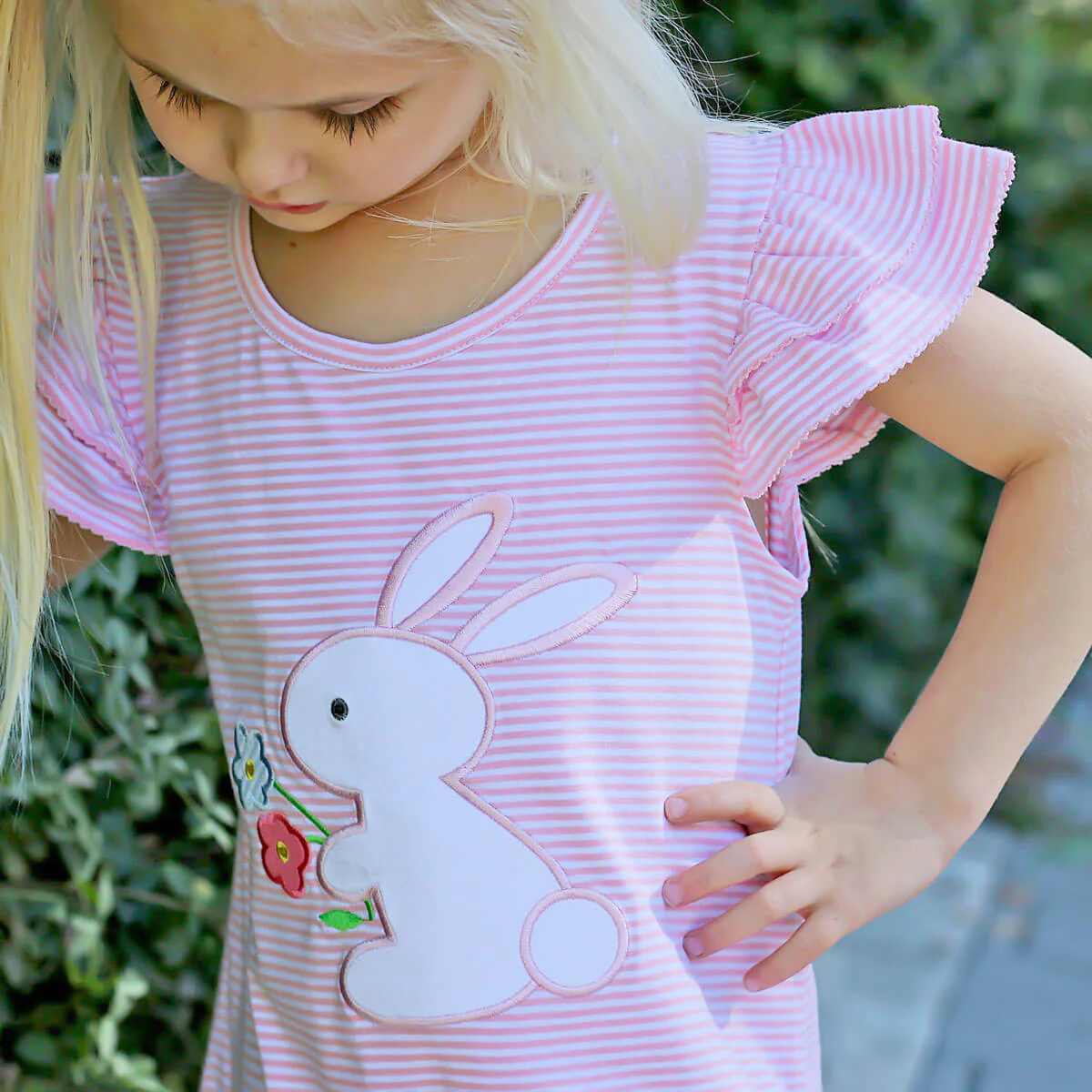 Flower Bunny Pink Stripe Milly Dress - Image 3