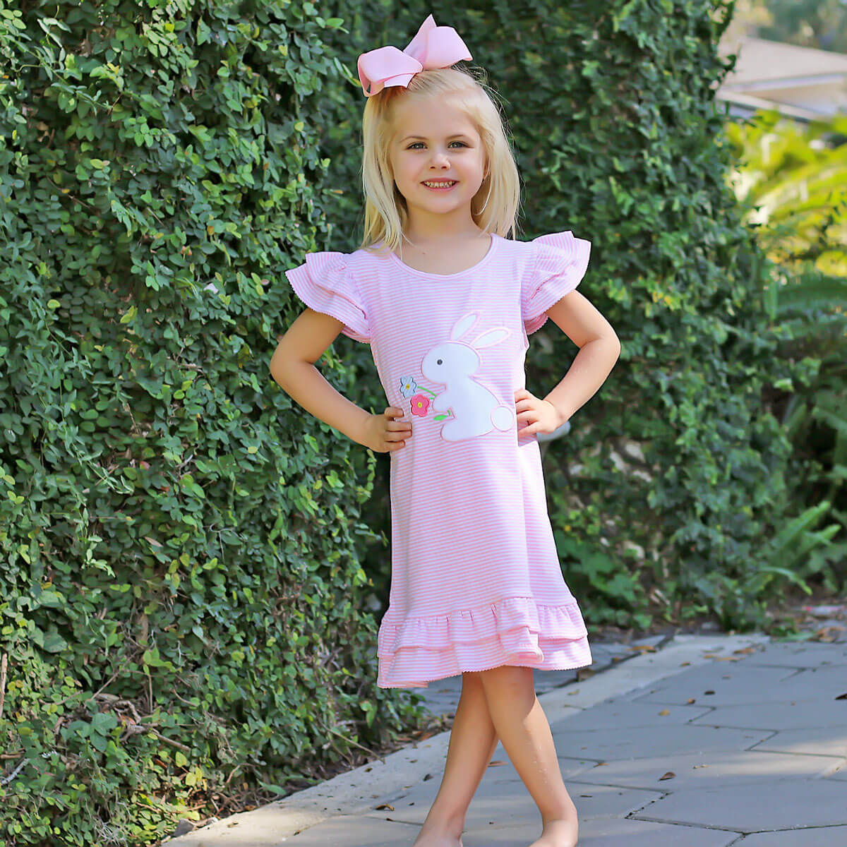 Flower Bunny Pink Stripe Milly Dress - Image 4