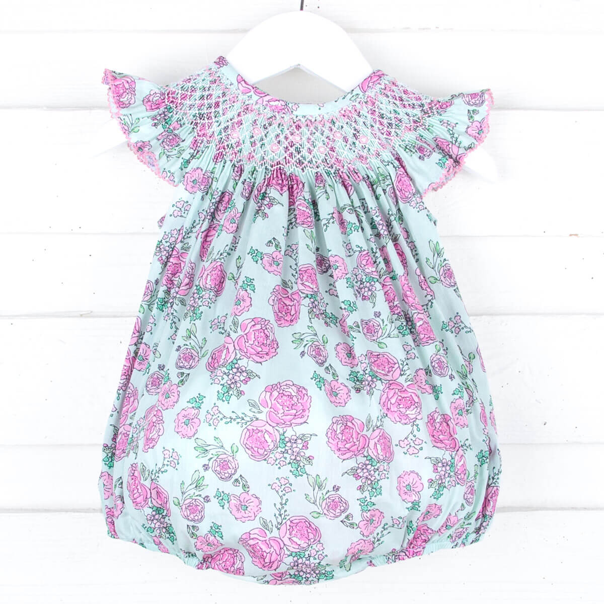 Flower Child Pink Smocked Angel Sleeve Bubble - Image 2