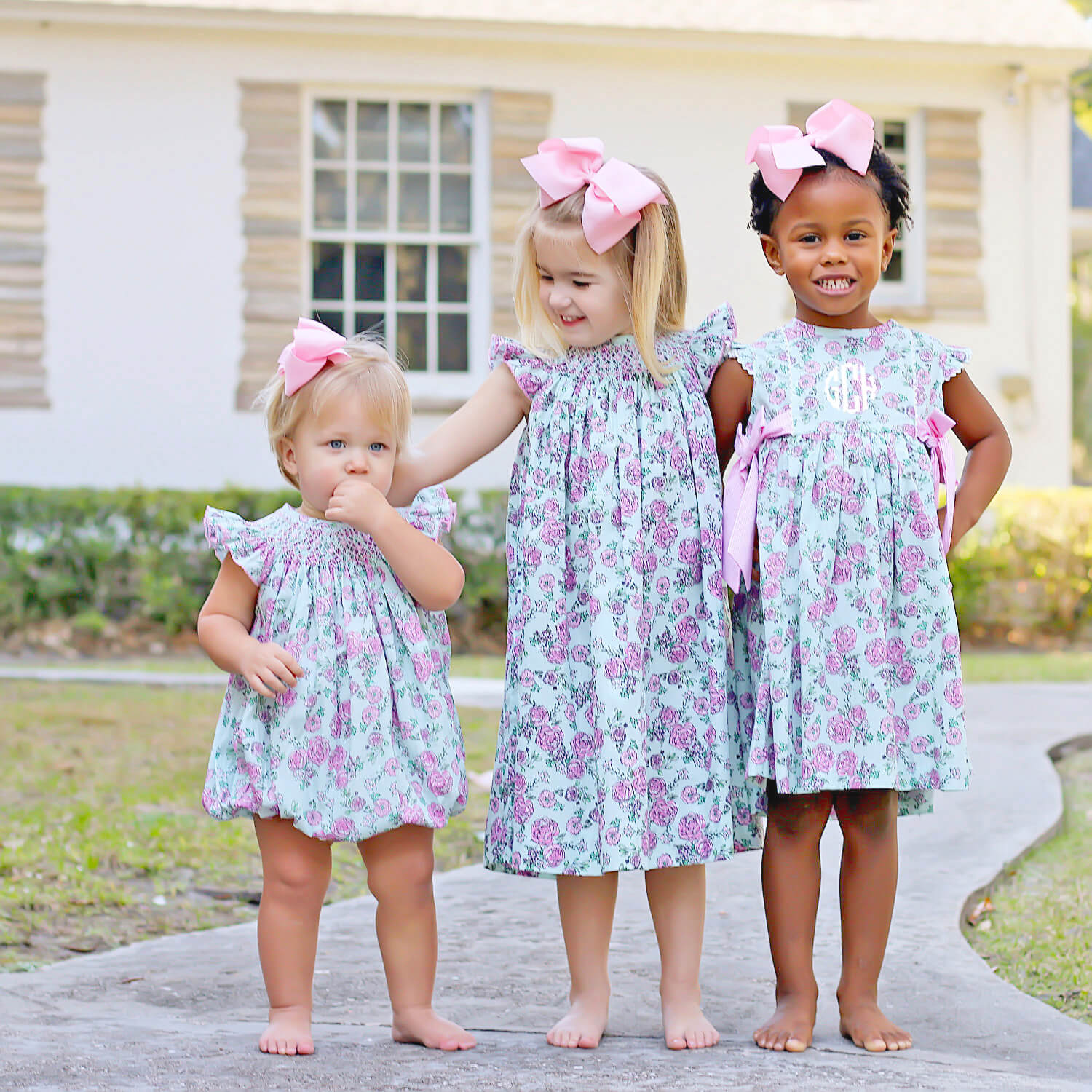 Flower Child Pink Smocked Angel Sleeve Bubble - Image 4