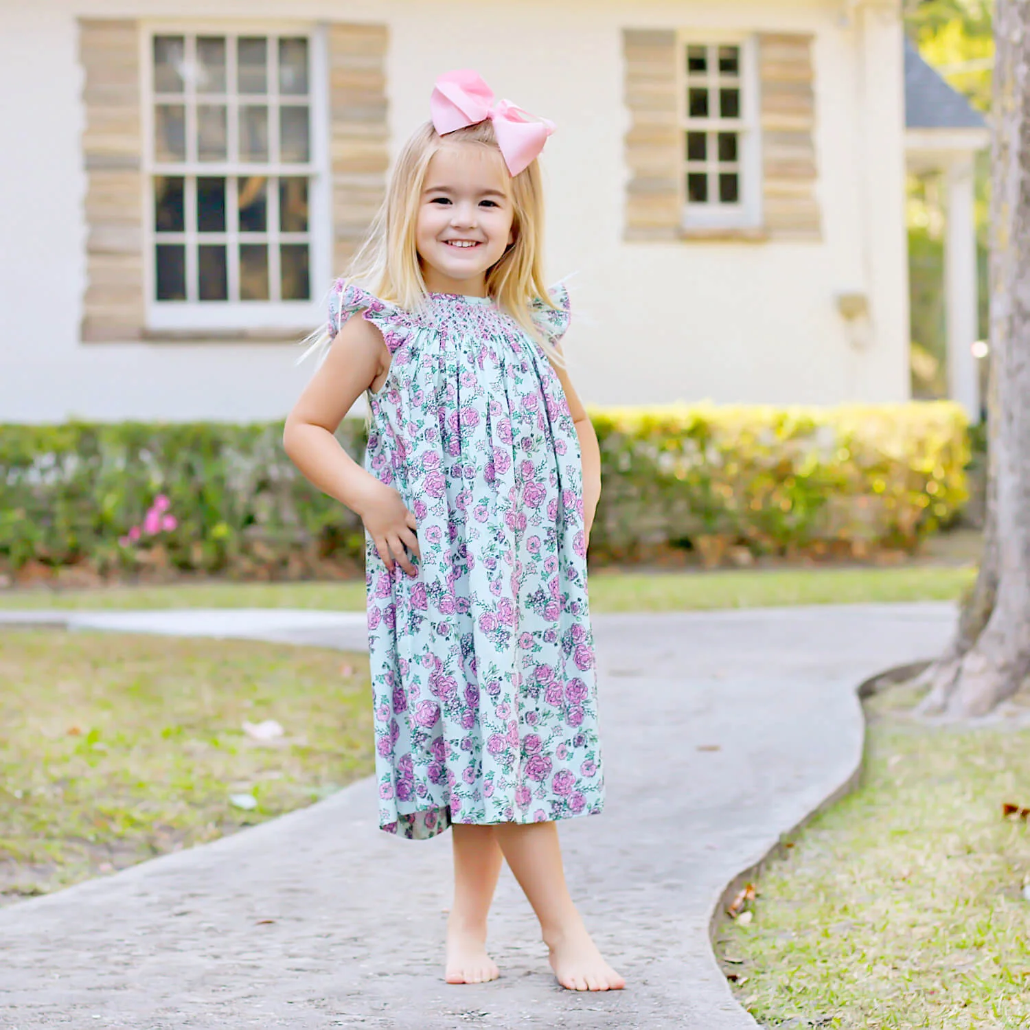 Flower Child Pink Smocked Angel Sleeve Dress - Image 8