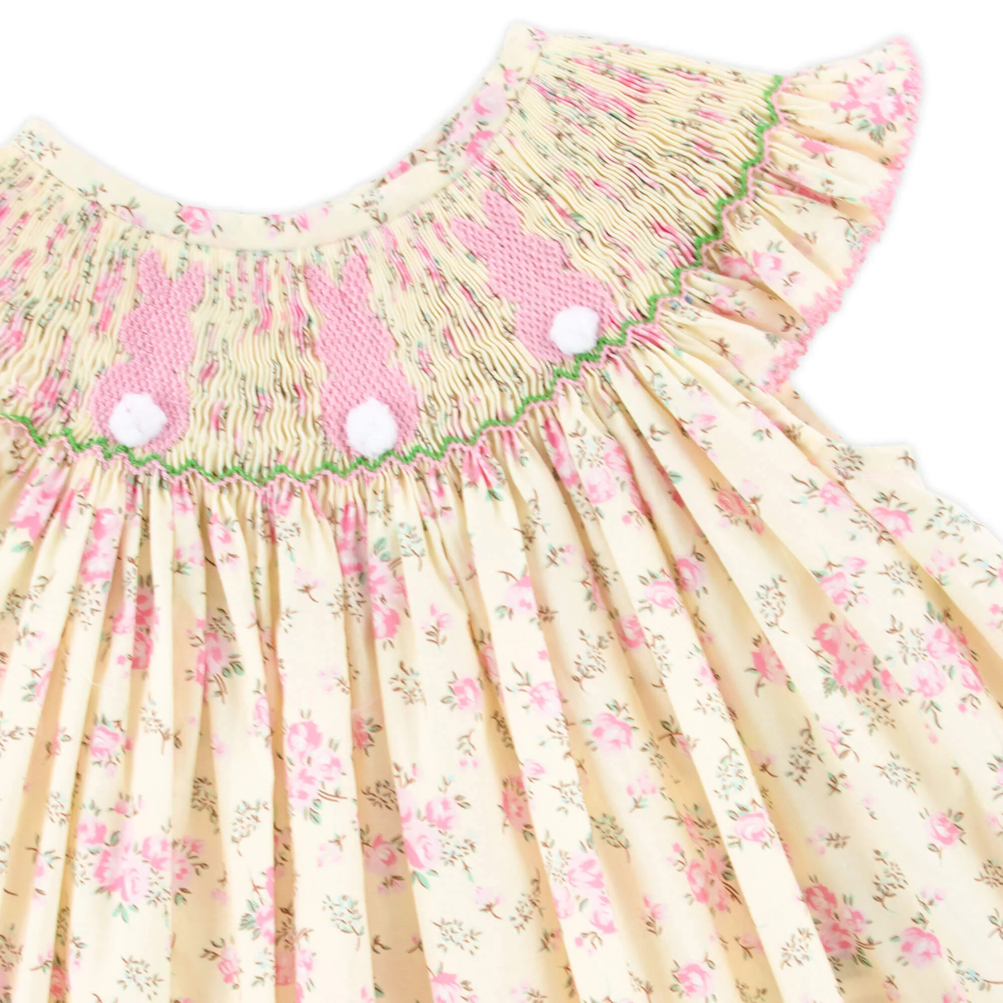 Fluffy Bunny Yellow Floral Smocked Bubble - Image 2