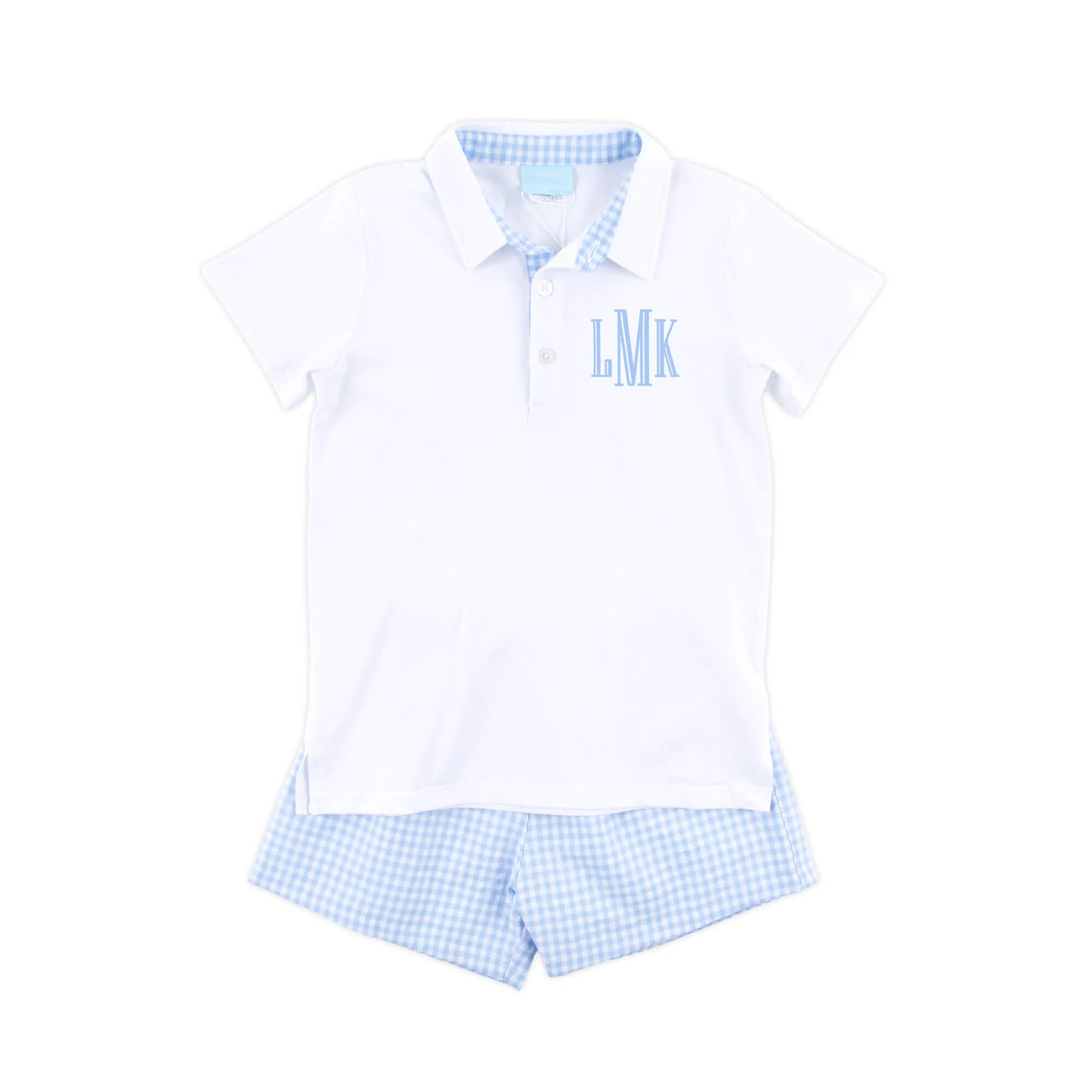 French Blue Gingham Polo Short Set - Image 2