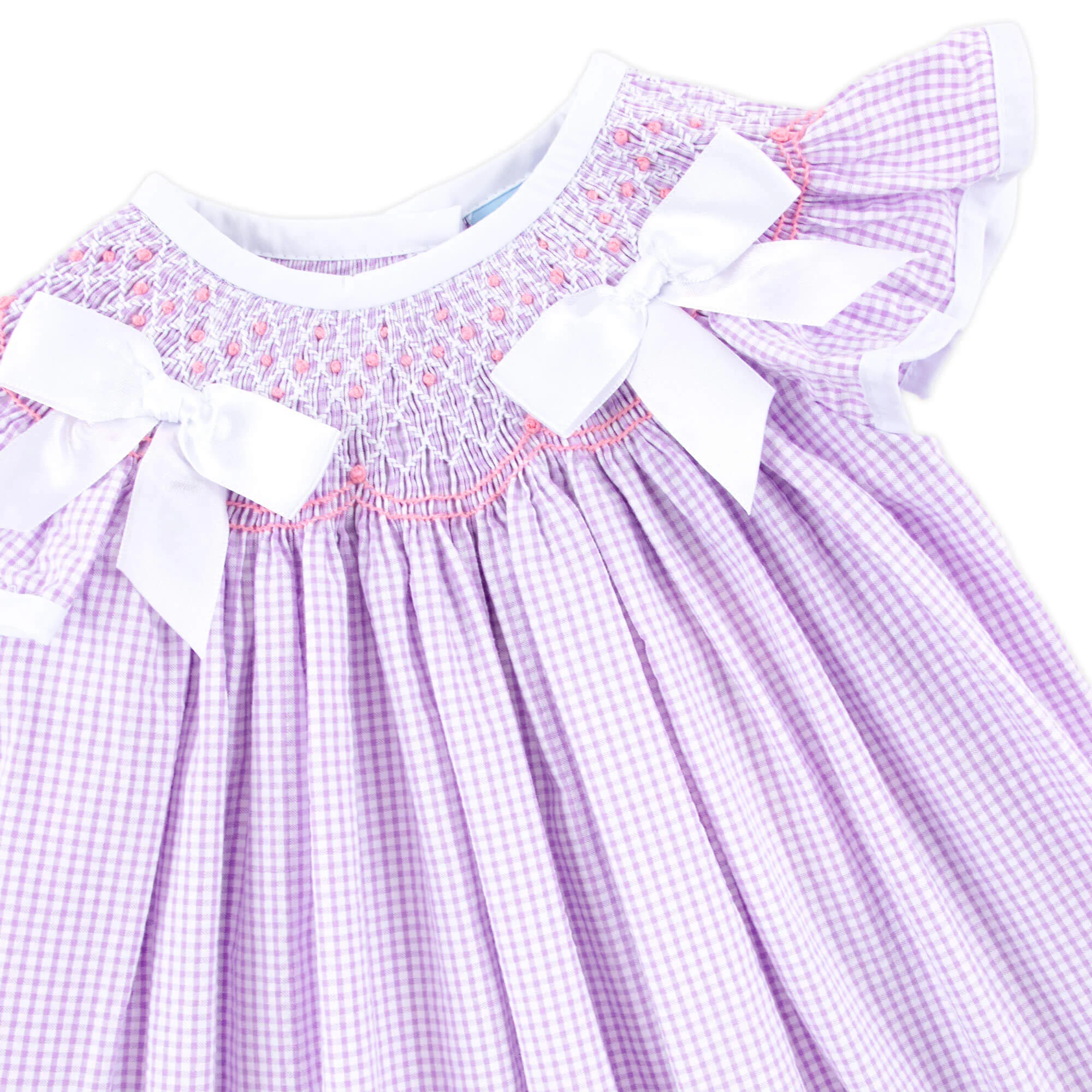 French Lavender Gingham Smocked Bow Dress - Image 3