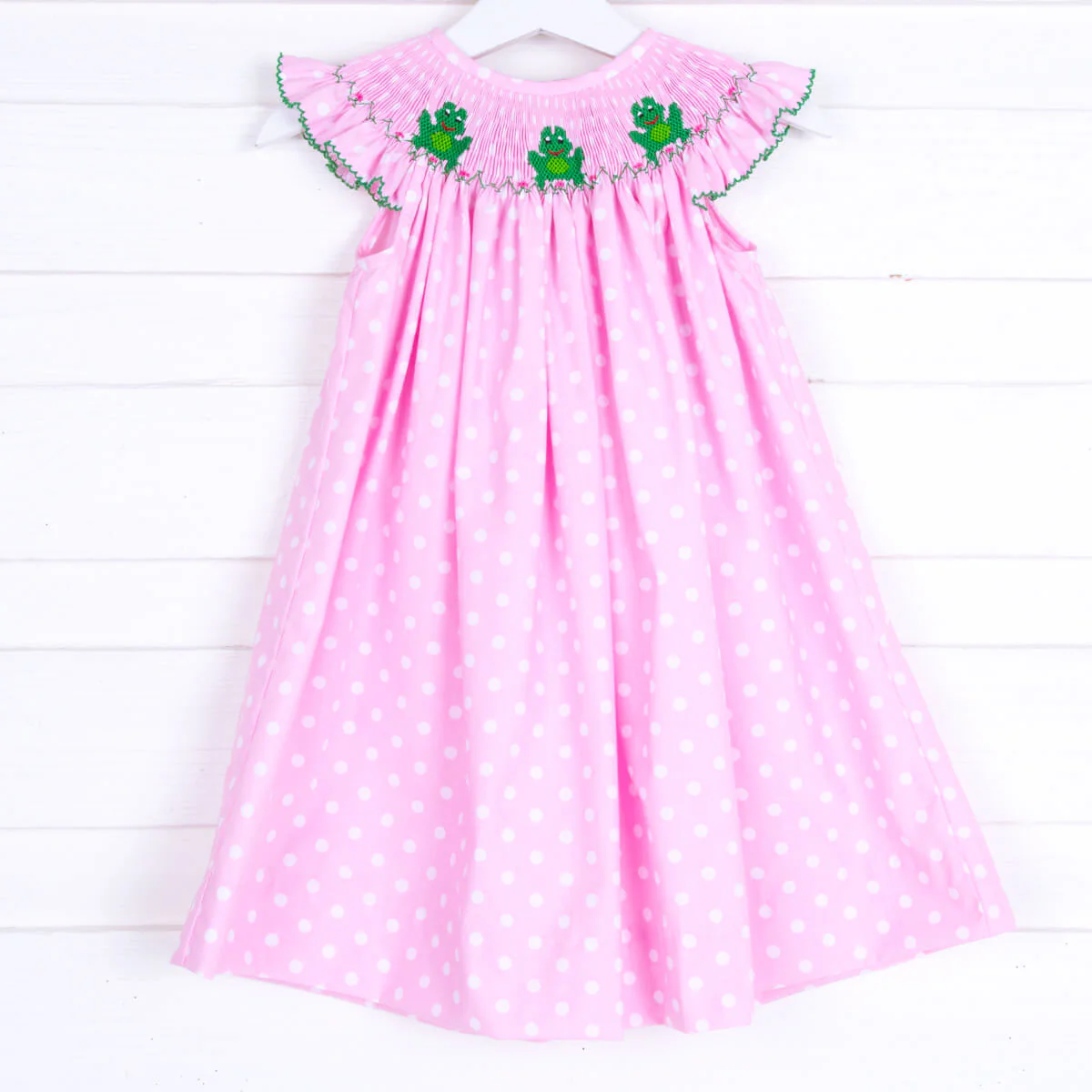 Frog Smocked Pink Dotted Dress - Image 2