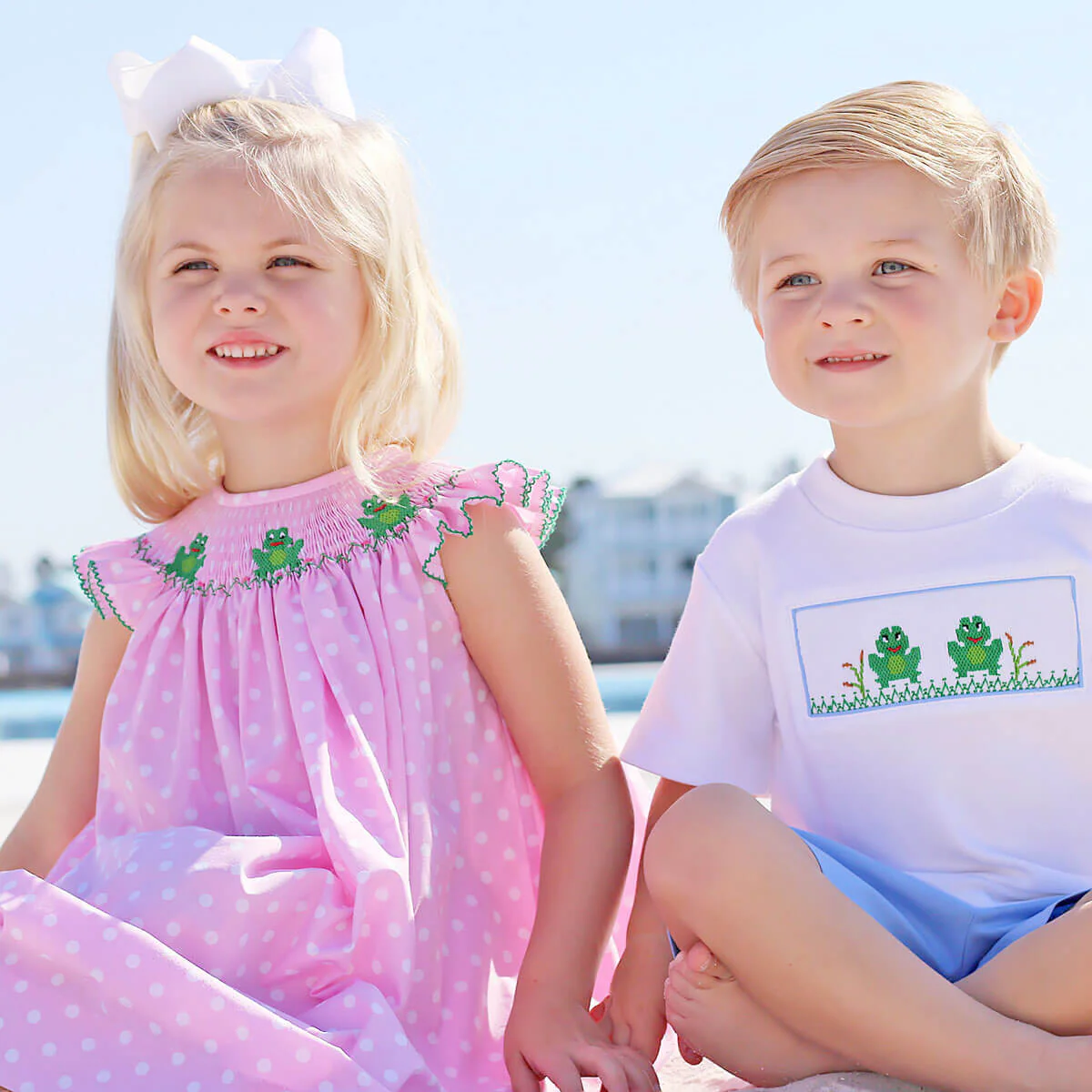Frog Smocked Pink Dotted Dress - Image 3