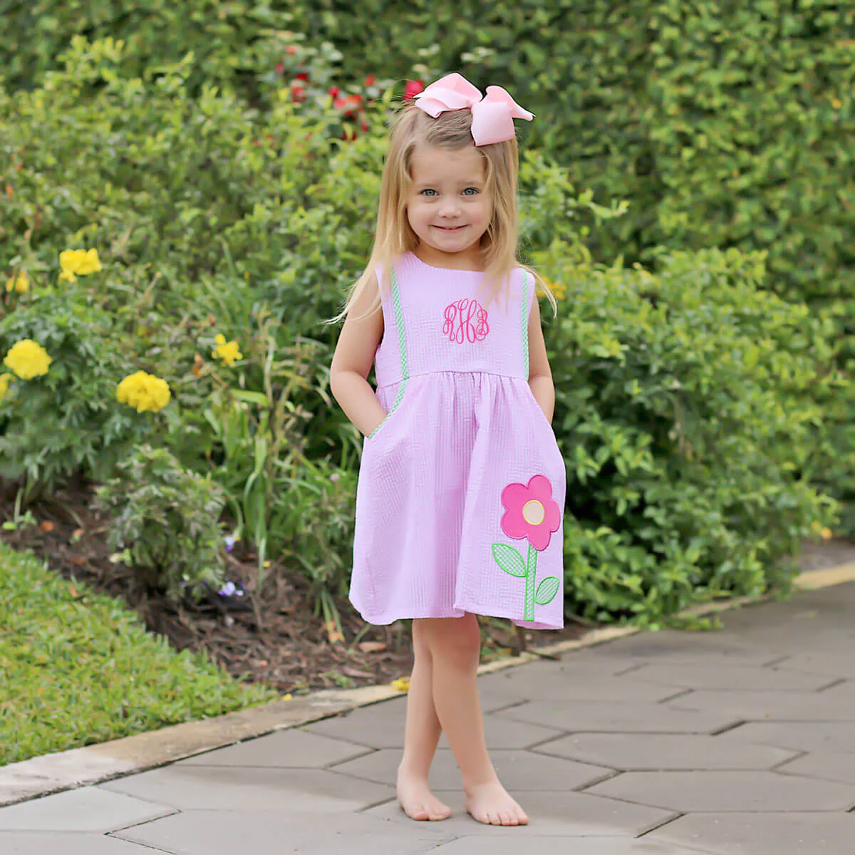 Garden Flower Pink Seersucker Alaia Dress - Image 3