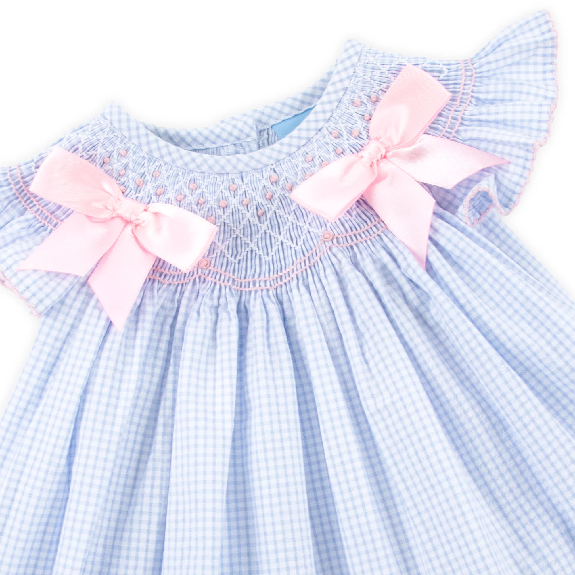 Spring In Blue Seersucker Smocked Bow Bloomer Set - Image 2