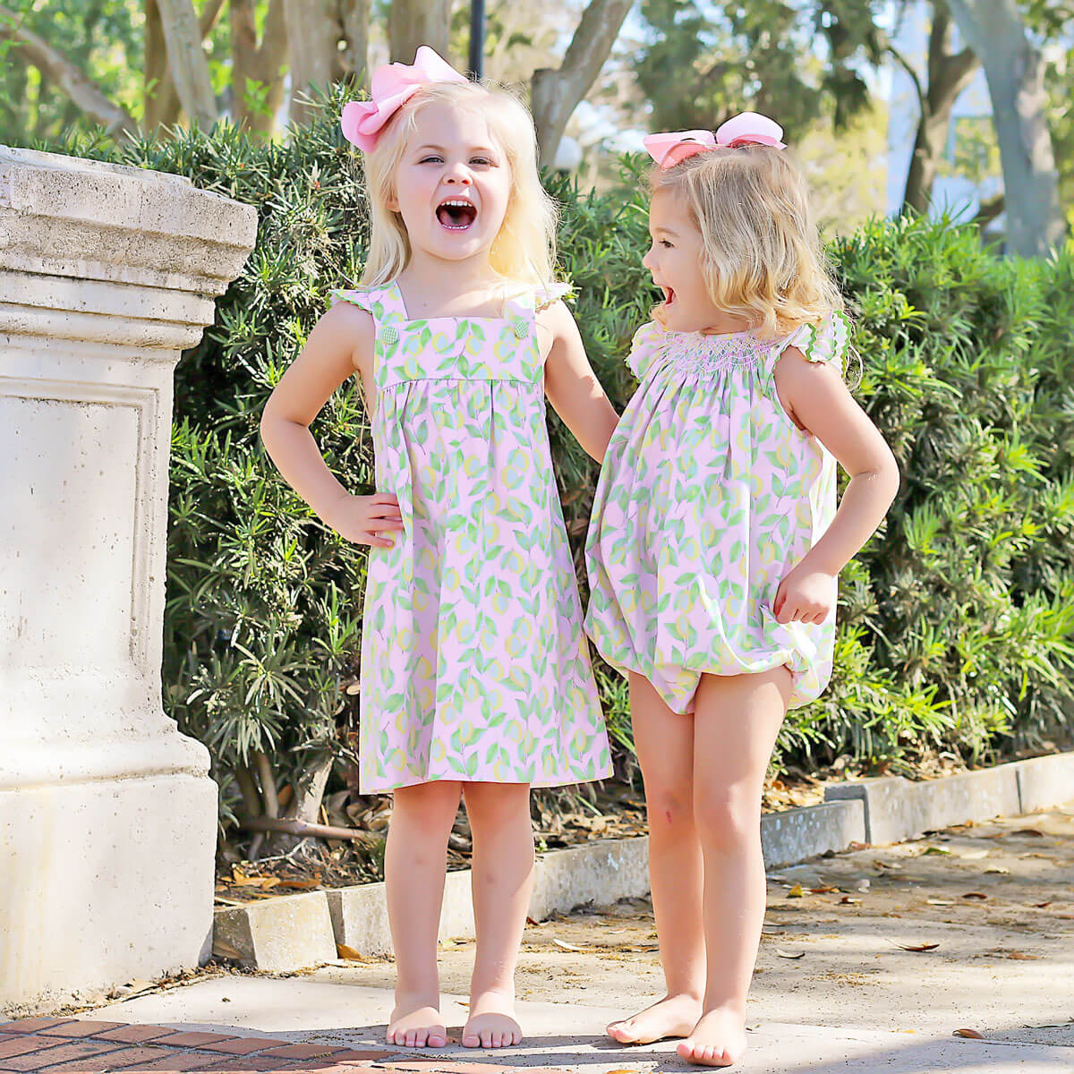 Geo Smocked Pink Lemon Print Bubble - Image 3