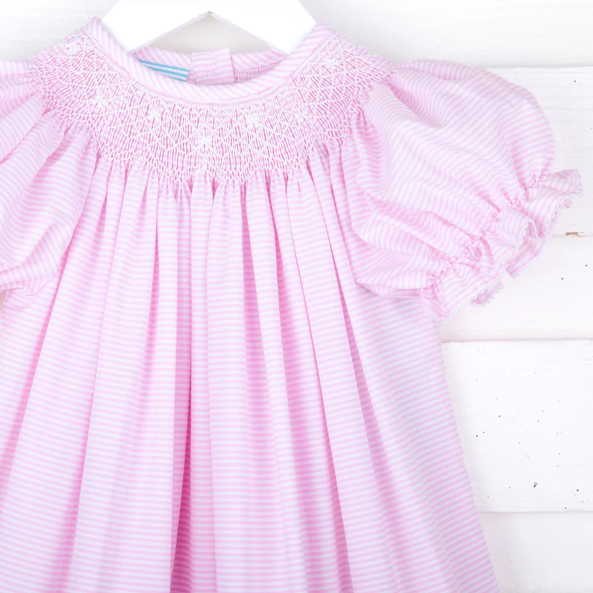Geo Smocked Pink Stripe Bishop Dress - Image 2