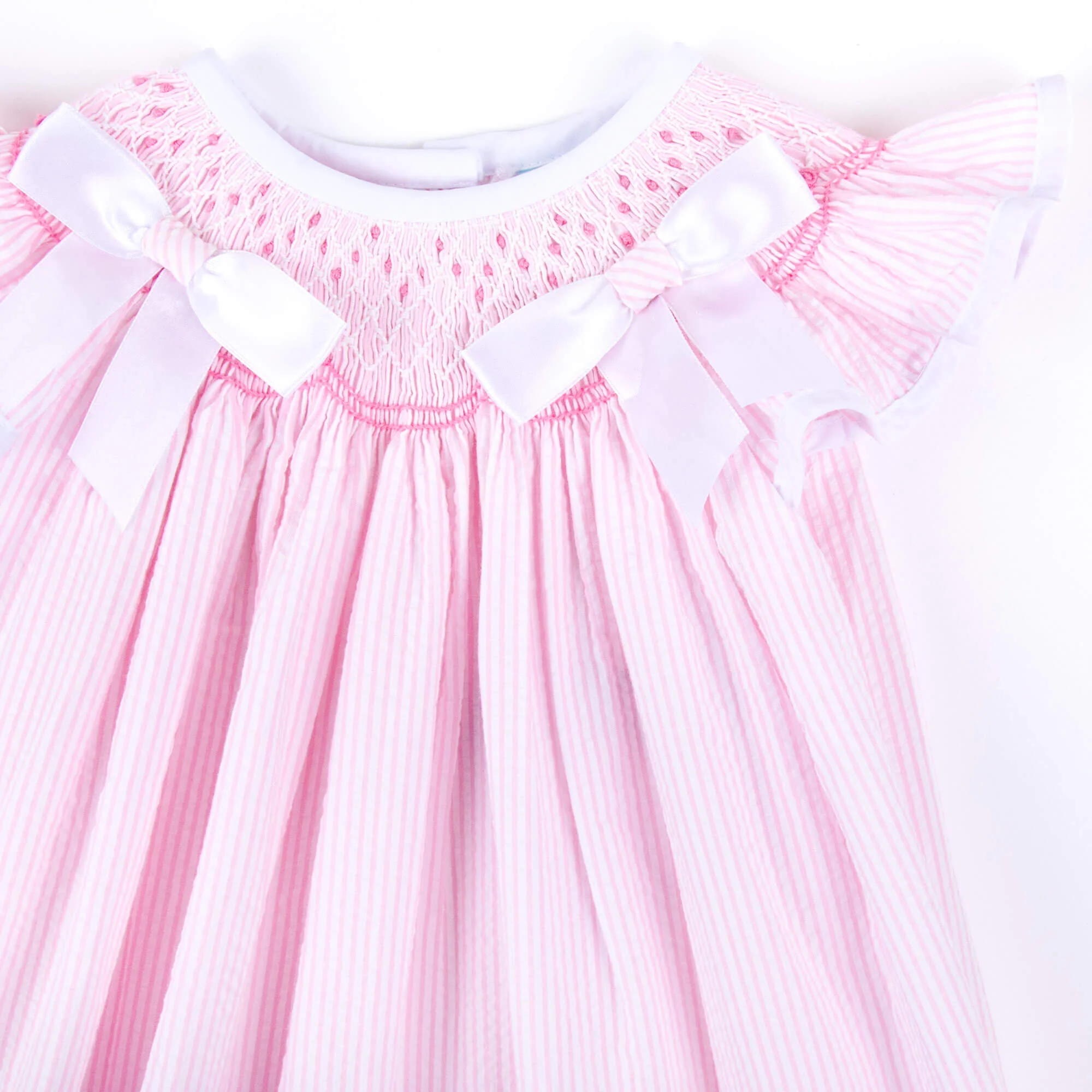 Pretty In Pink Stripe Smocked Angel Sleeve Bloomer Set - Image 2