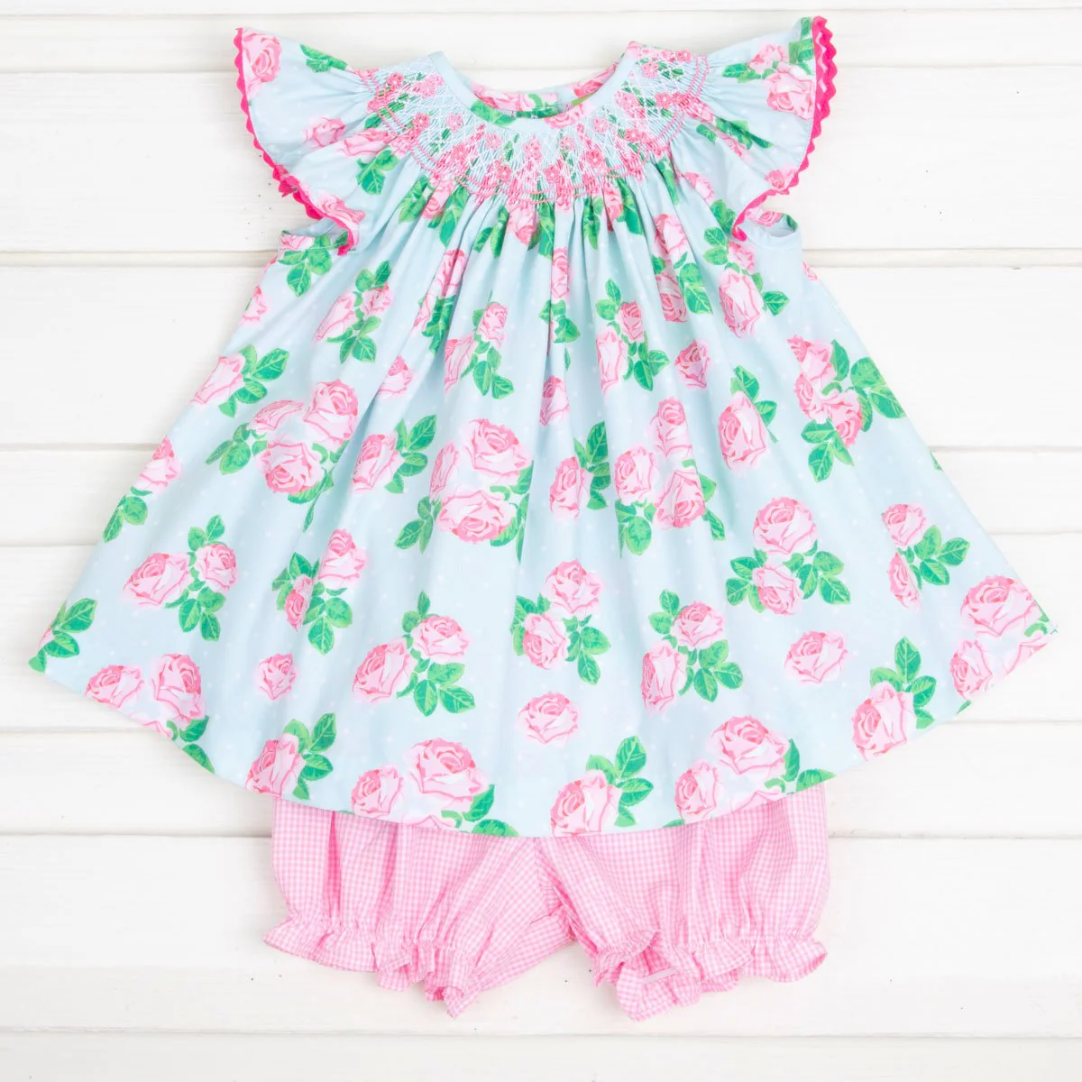 Geometric Smocked Bloomer Set Vintage Blooms - Image 2