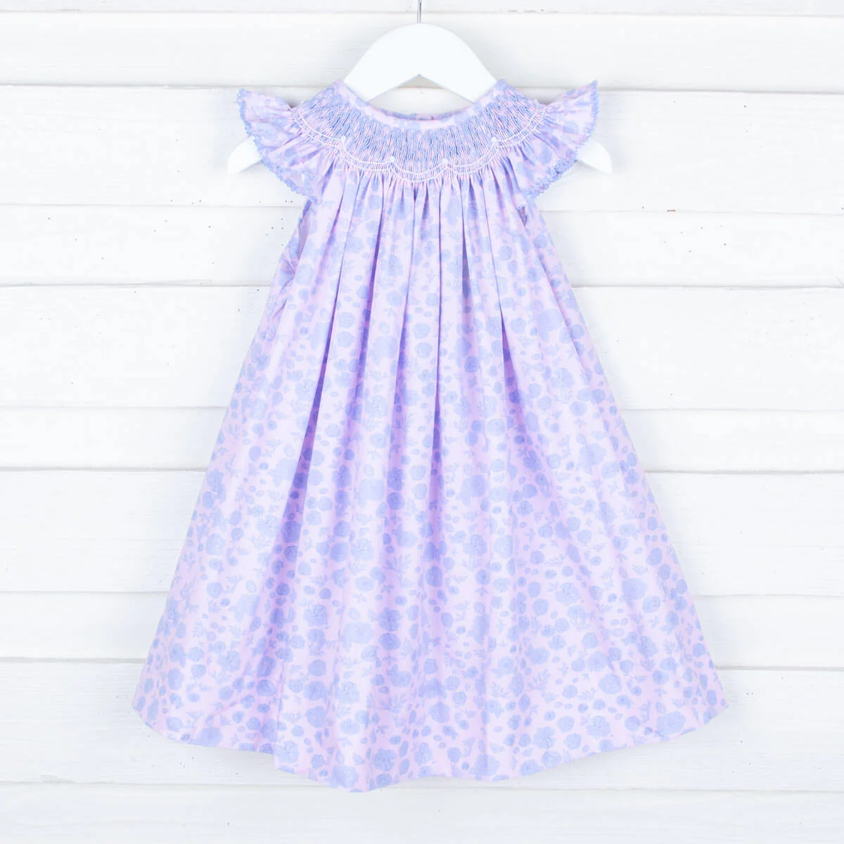 Geometric Smocked Blue Floral Dress - Image 2