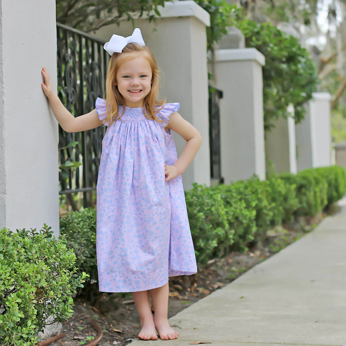 Geometric Smocked Blue Floral Dress - Image 3