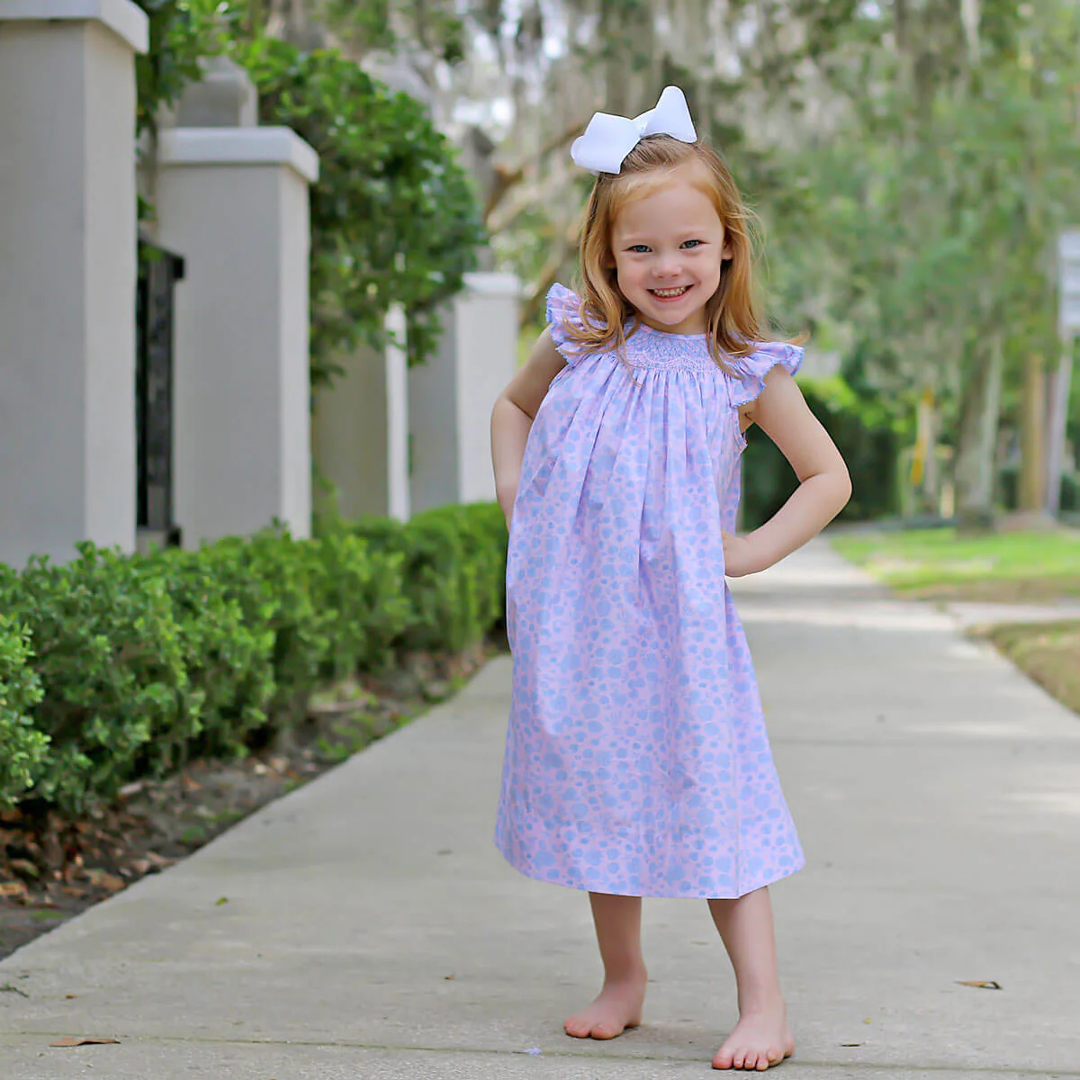 Geometric Smocked Blue Floral Dress - Image 4