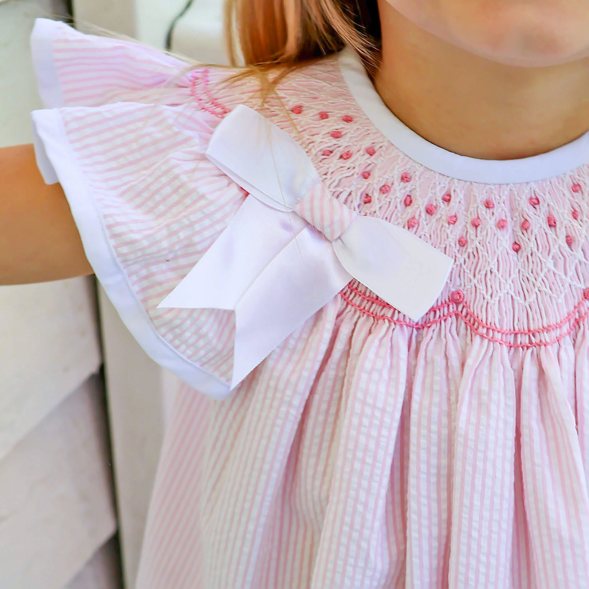 Pretty In Pink Stripe Smocked Bow Dress - Image 3