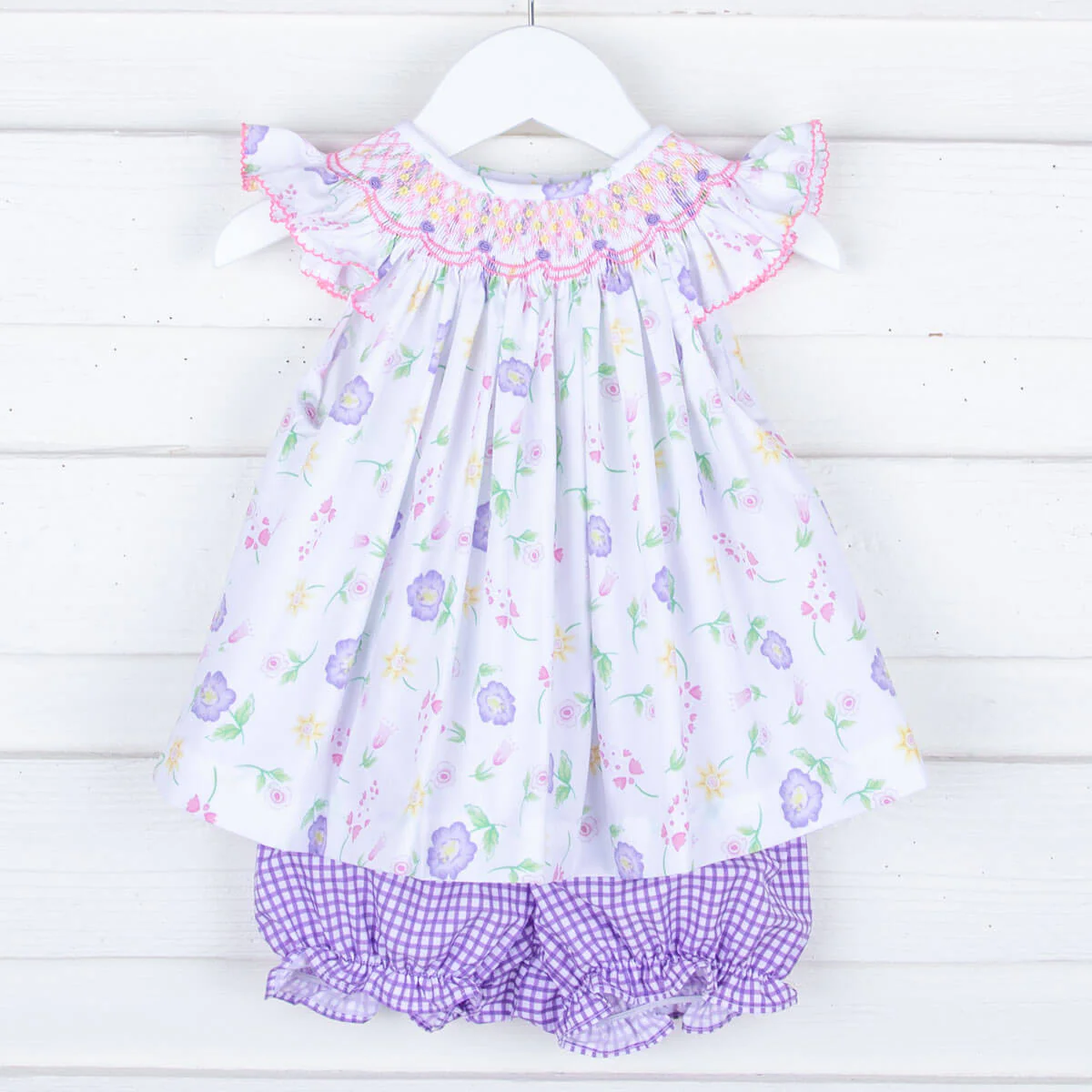 Geometric Smocked Flower Garden Bloomer Set - Image 2
