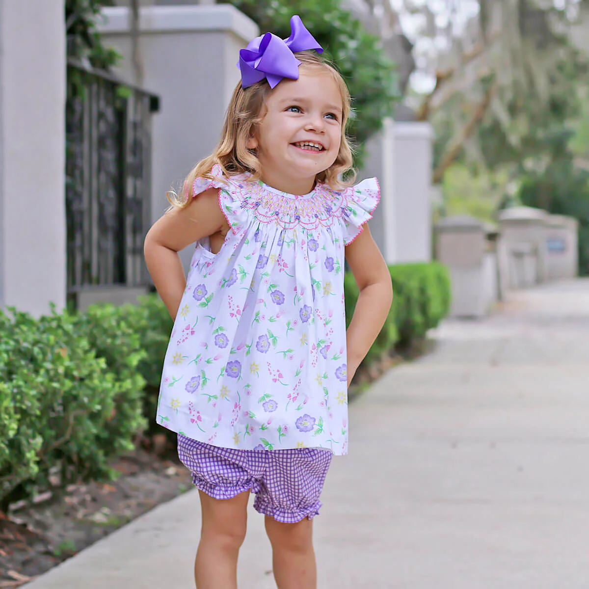 Geometric Smocked Flower Garden Bloomer Set - Image 4