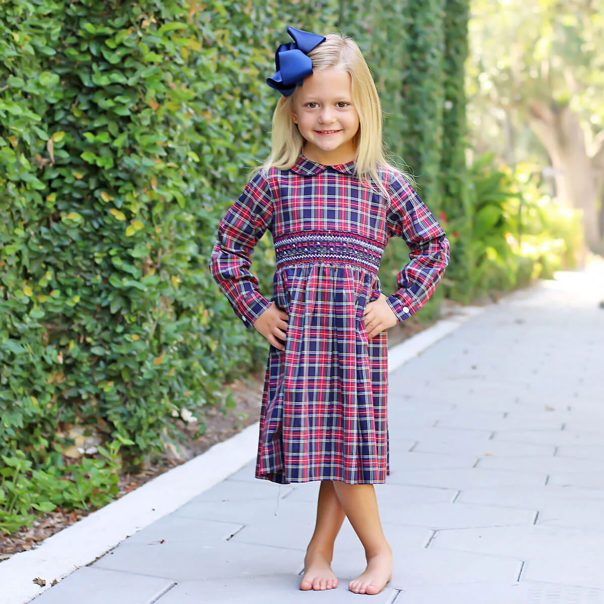 Geometric Smocked Vermont Plaid Long Sleeve Dress - Image 2