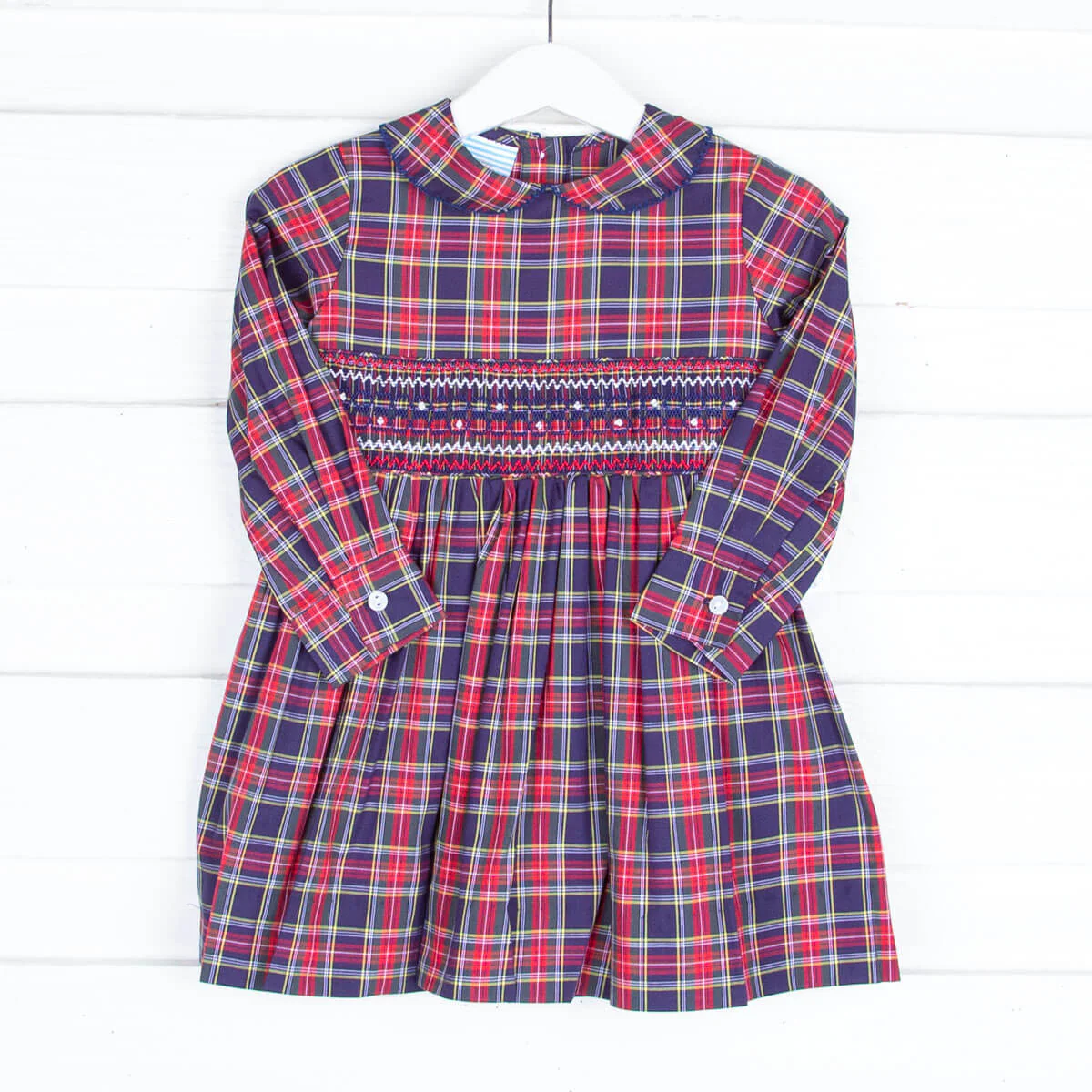 Geometric Smocked Vermont Plaid Long Sleeve Dress - Image 3