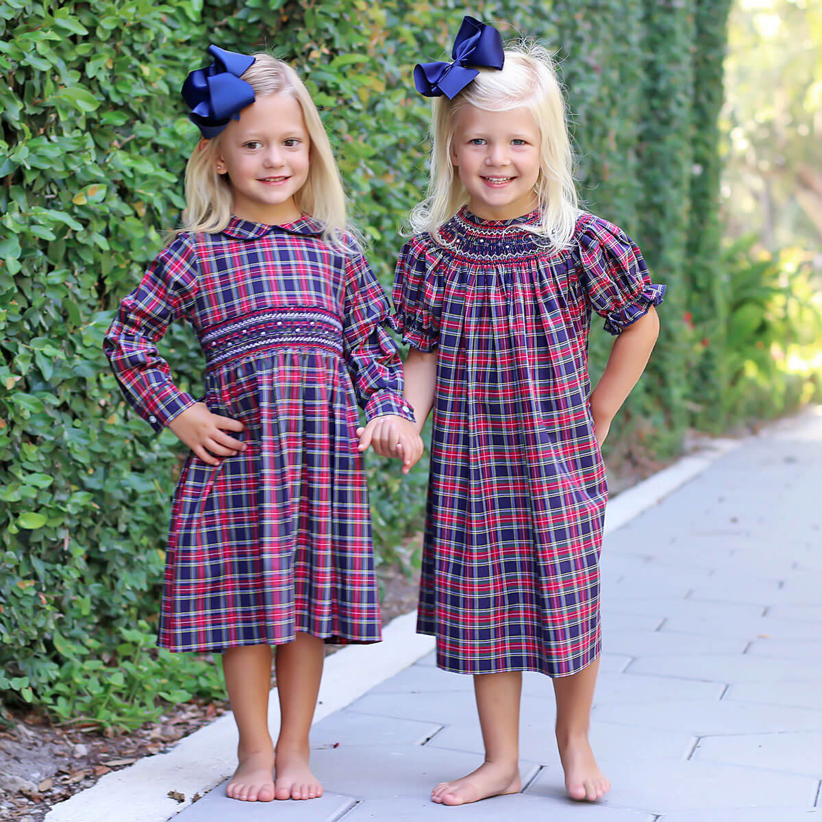 Geometric Smocked Vermont Plaid Long Sleeve Dress - Image 5