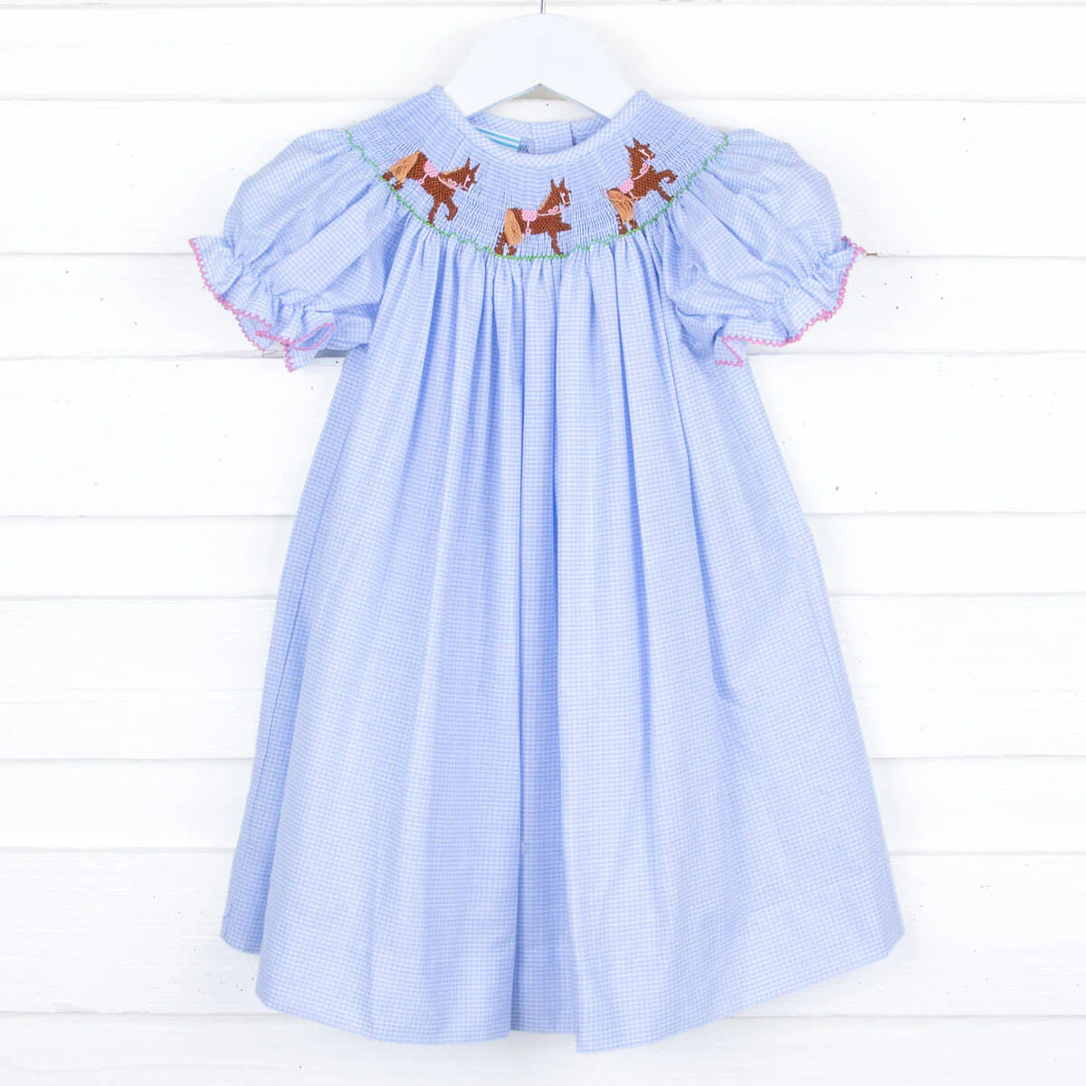 Horse Smocked Light Blue Dress - Image 3