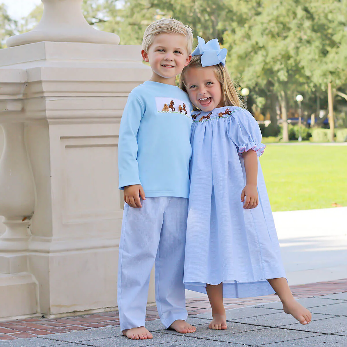 Horse Smocked Light Blue Pant Set - Image 6