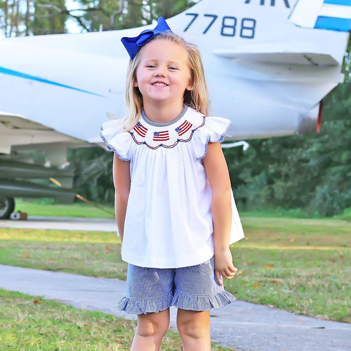 Flag Smocked White Pique Short Set - Image 2