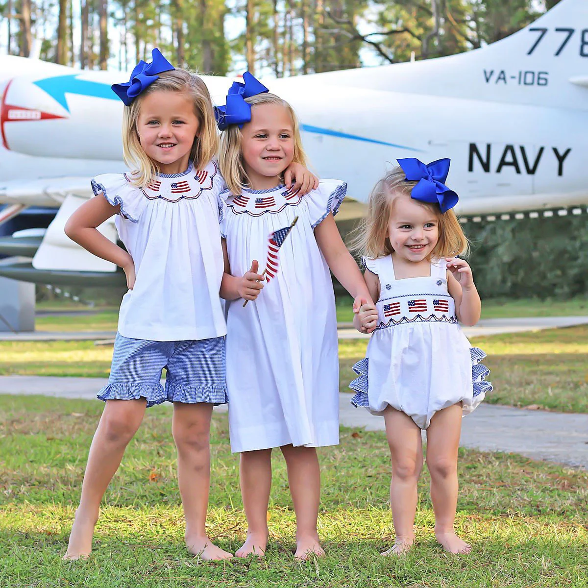 Flag Smocked White Pique Short Set - Image 7