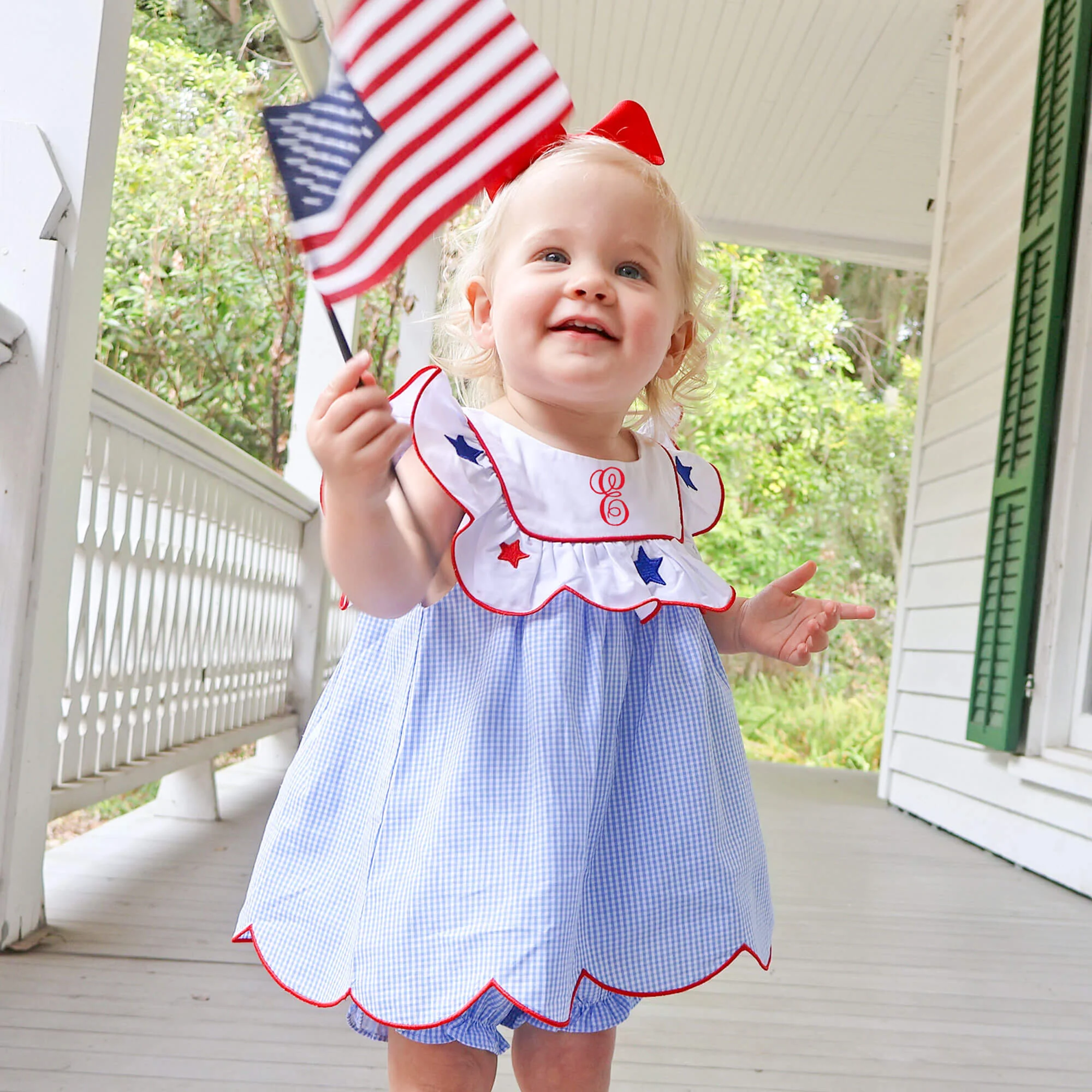 Gleaming Stars Blue Gingham Lacey Bloomer Set - Image 2