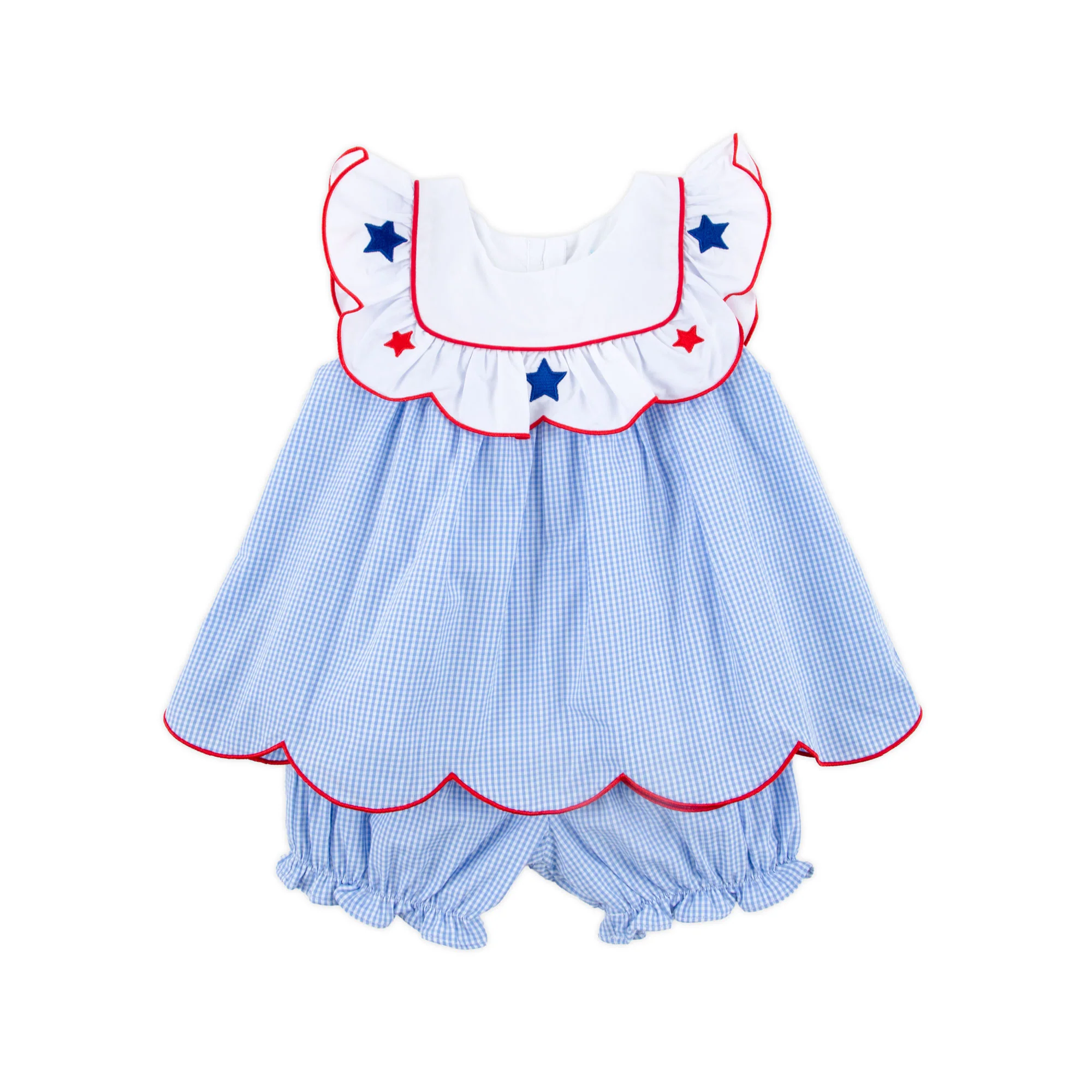 Gleaming Stars Blue Gingham Lacey Bloomer Set - Image 3