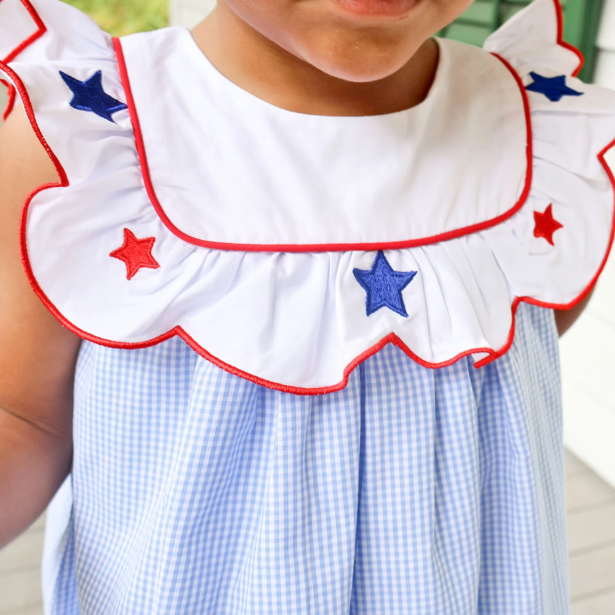 Gleaming Stars Blue Gingham Lacey Dress - Image 3