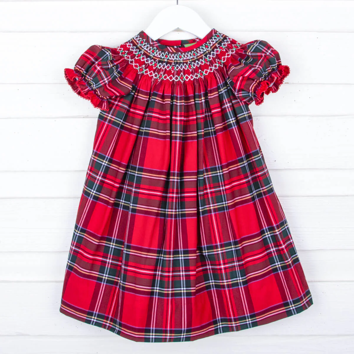 Goldbridge Plaid Red Smocked Bishop Dress - Image 2