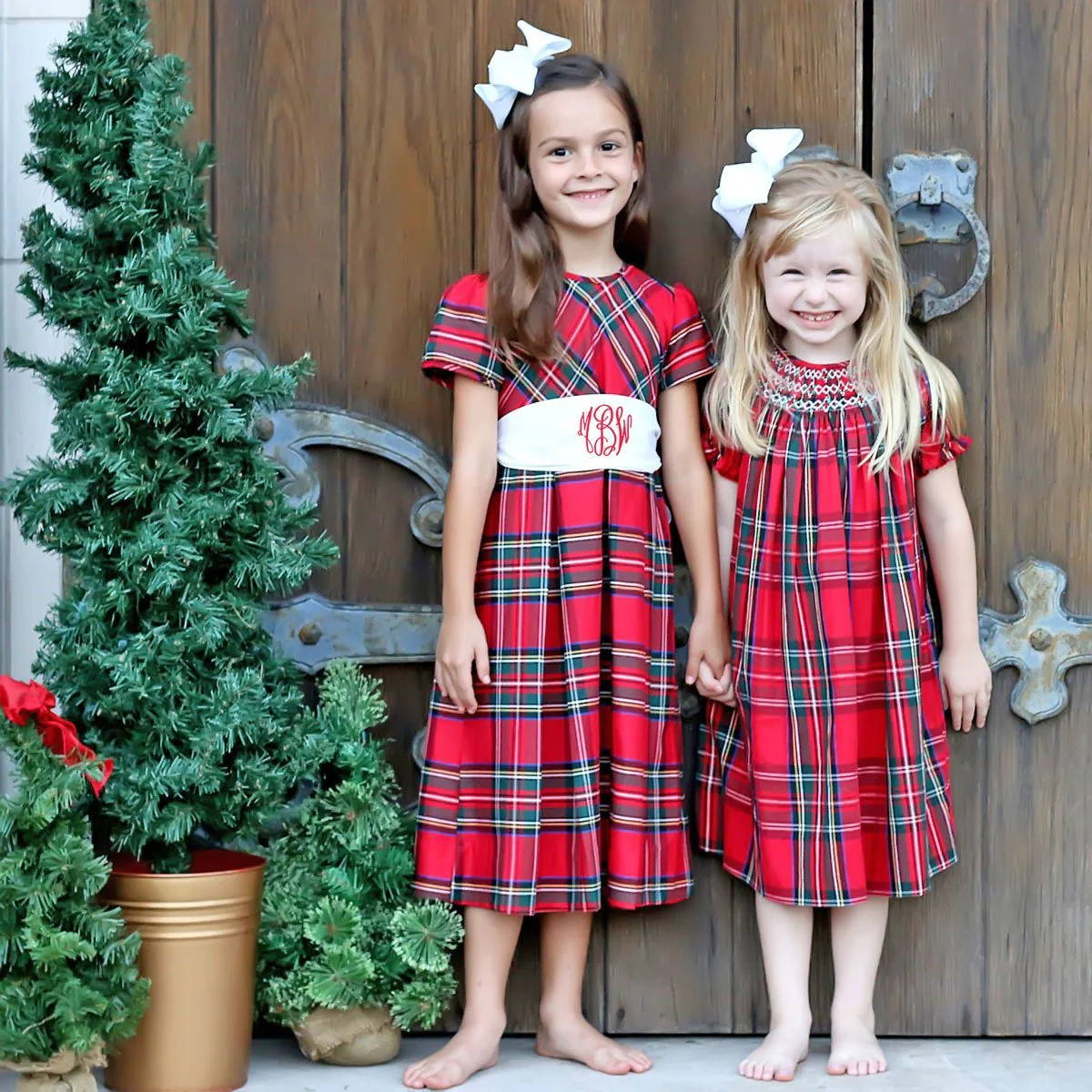 Goldbridge Plaid Red Smocked Bishop Dress - Image 3