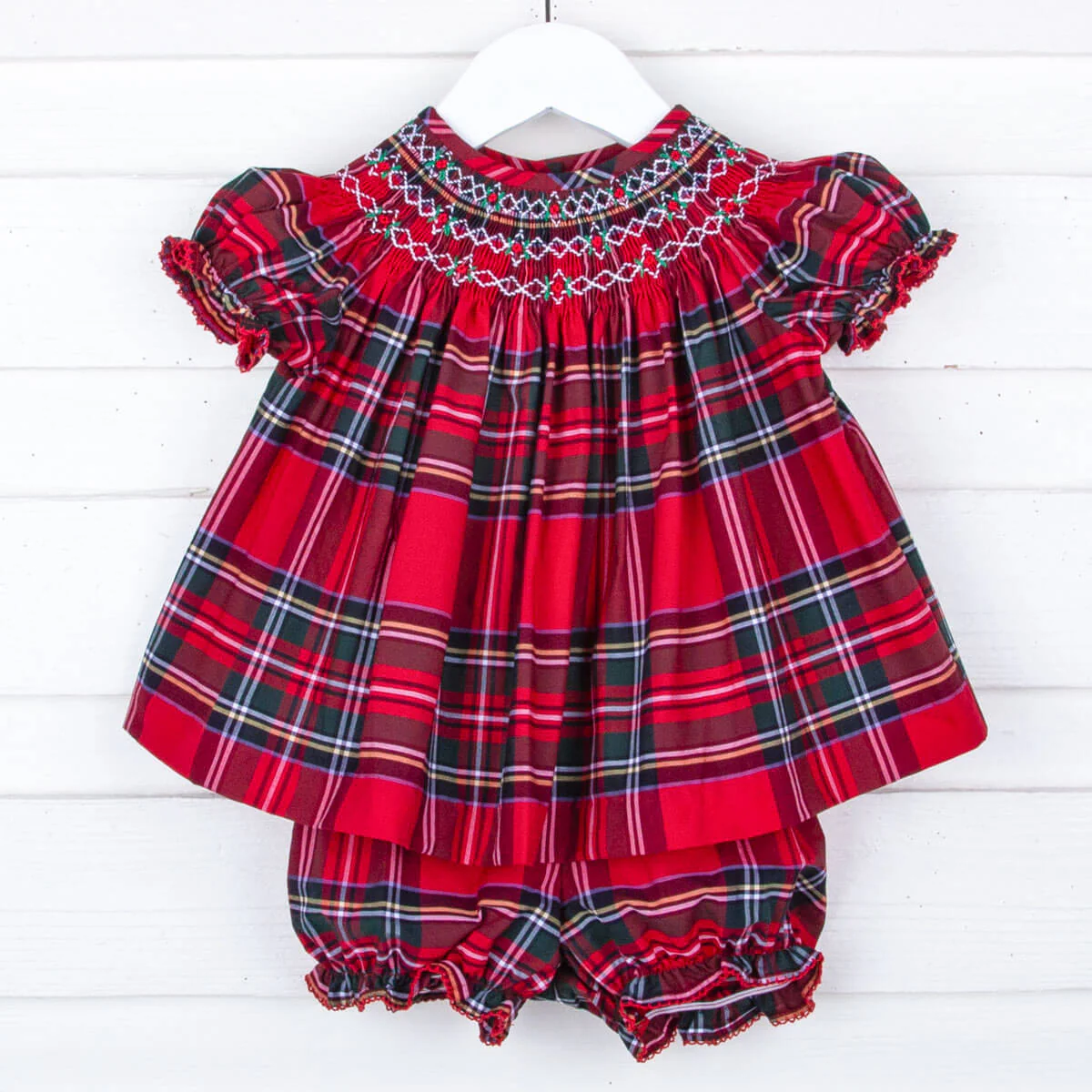Goldbridge Plaid Red Smocked Bloomer Set - Image 3