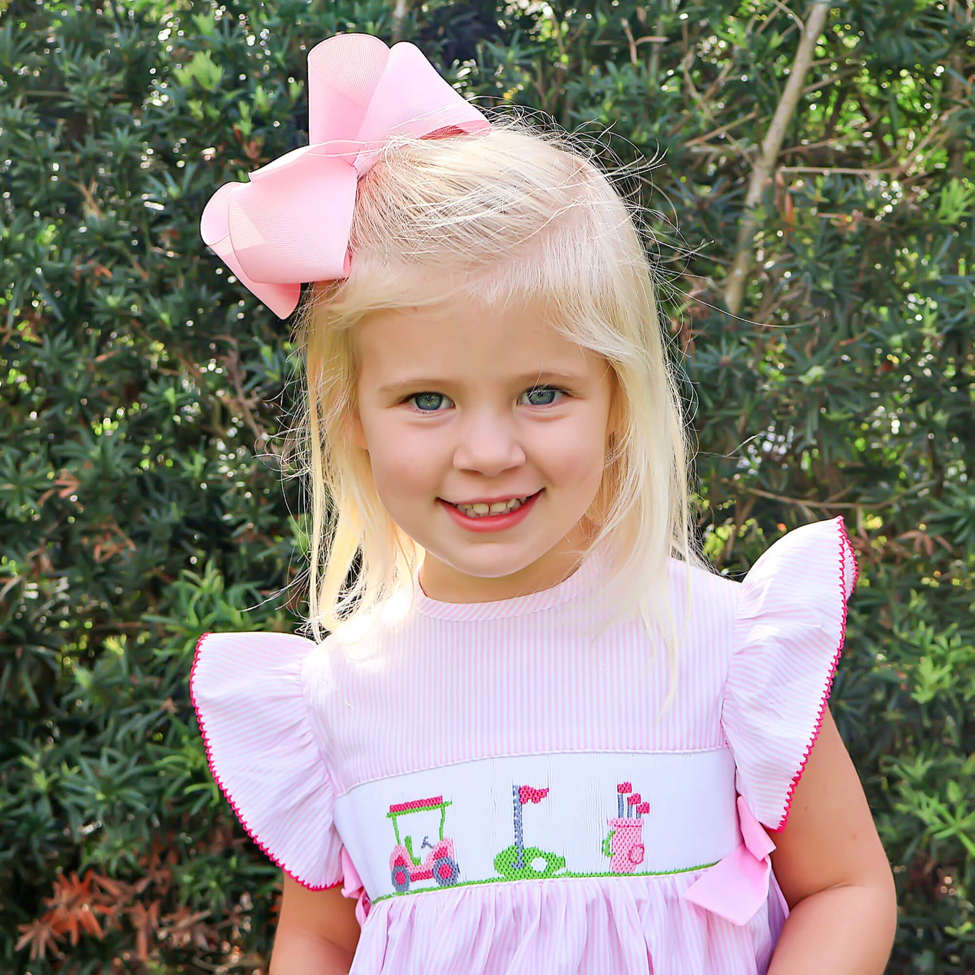 Golf Course Pink Stripe Smocked Beverly Dress - Image 3