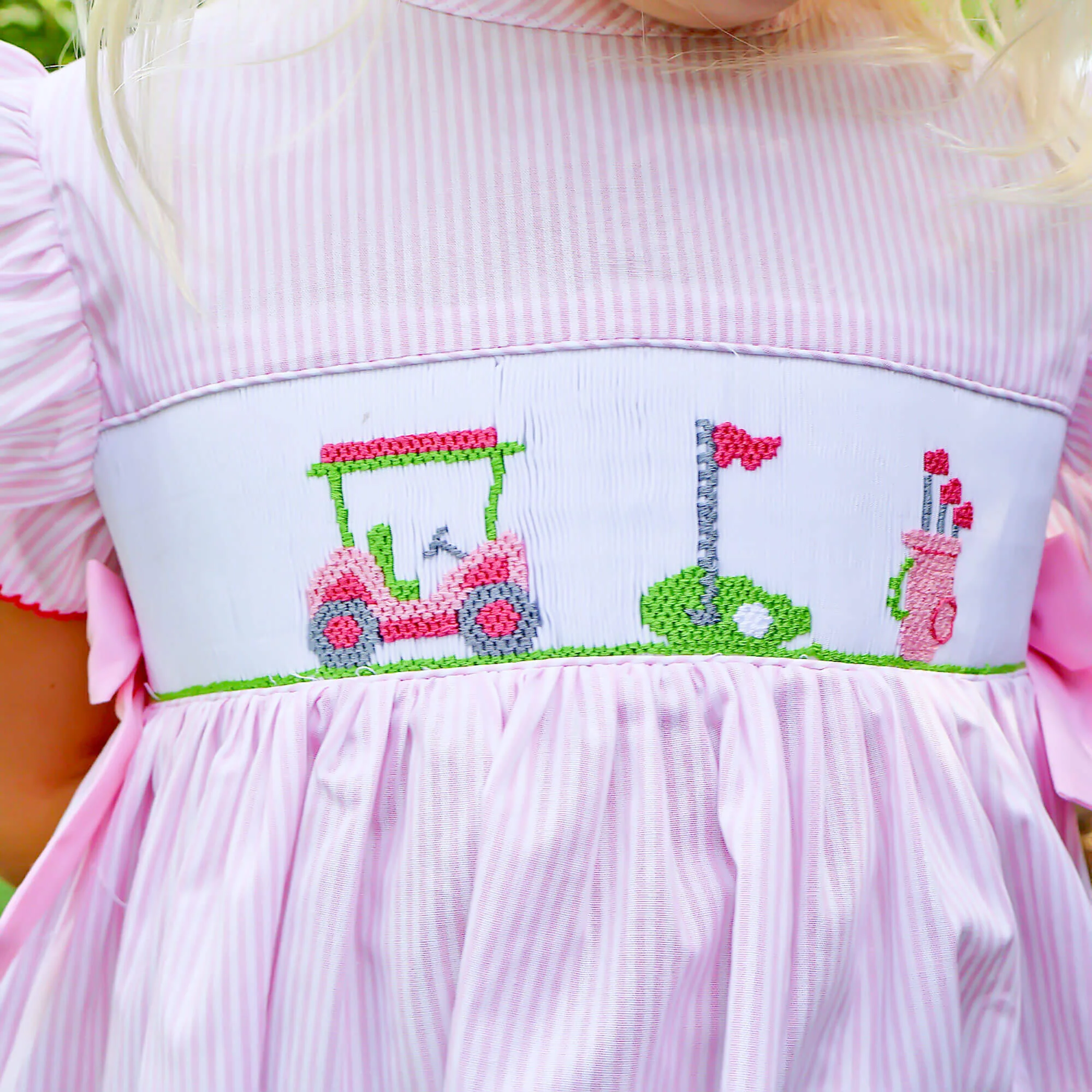 Golf Course Pink Stripe Smocked Beverly Dress - Image 4
