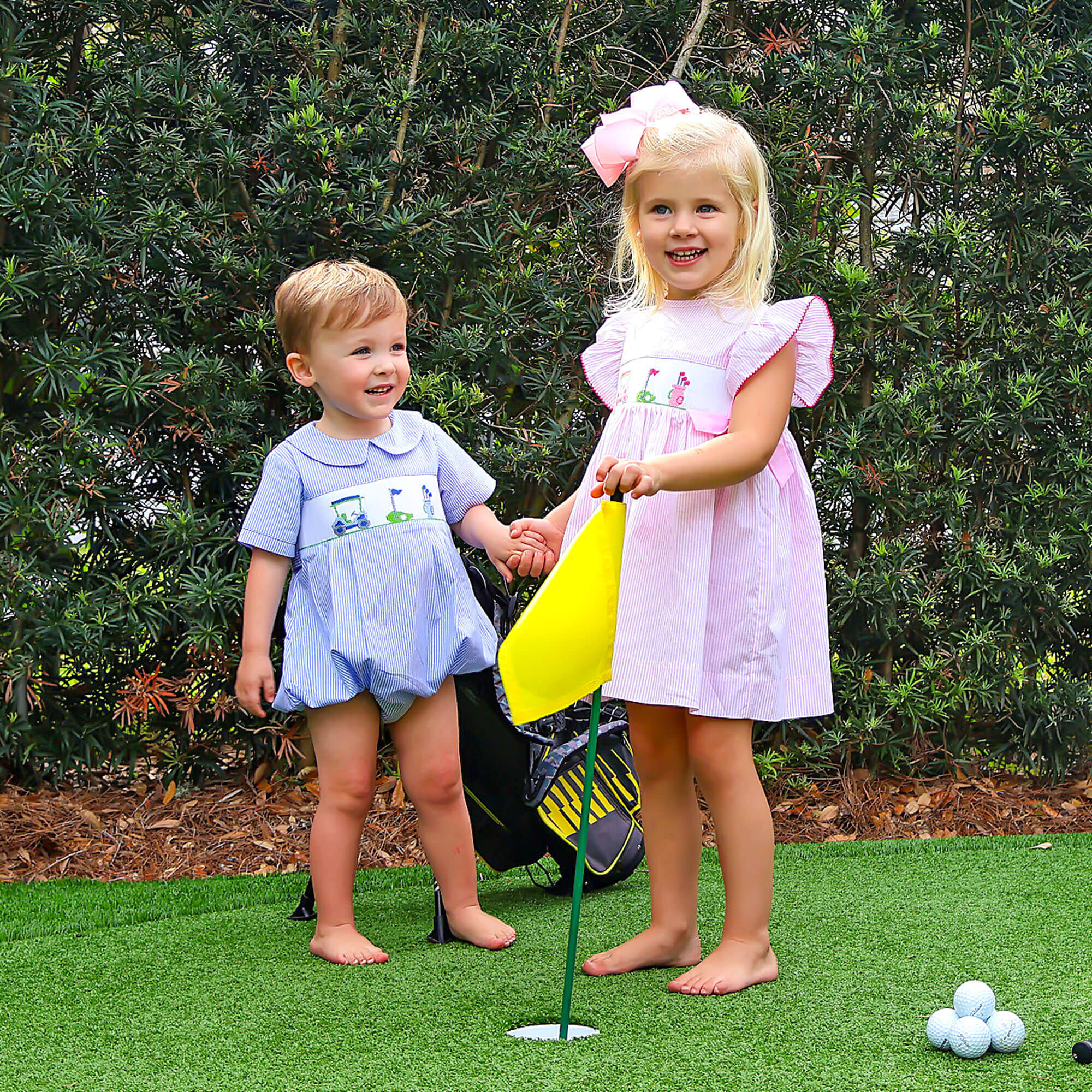 Golf Course Pink Stripe Smocked Beverly Dress - Image 5