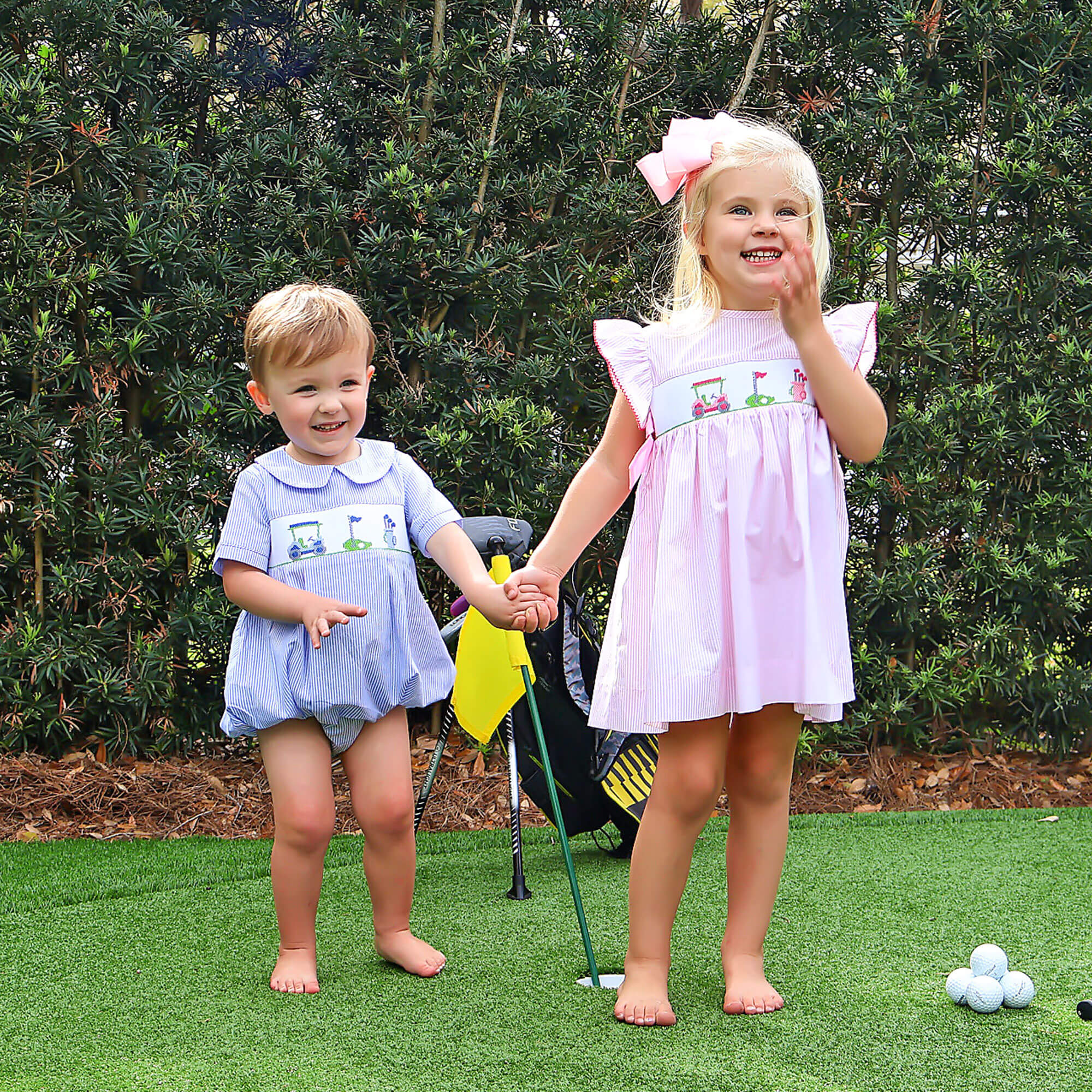Golf Course Pink Stripe Smocked Beverly Dress - Image 6