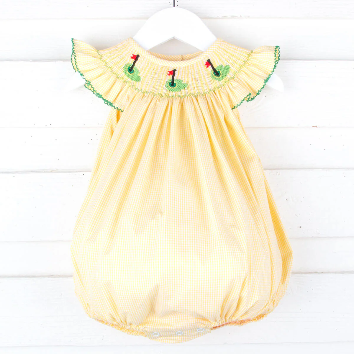 Golf Pin Yellow Gingham Smocked Bubble - Image 2