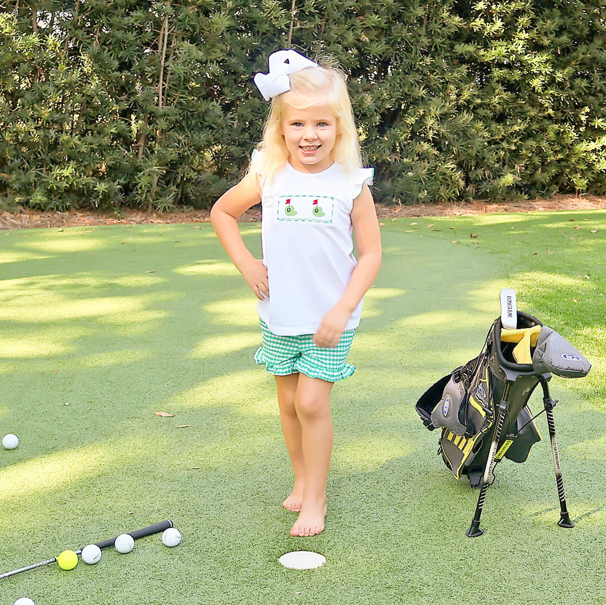 Golf Pin Green Gingham Smocked Short Set - Image 2