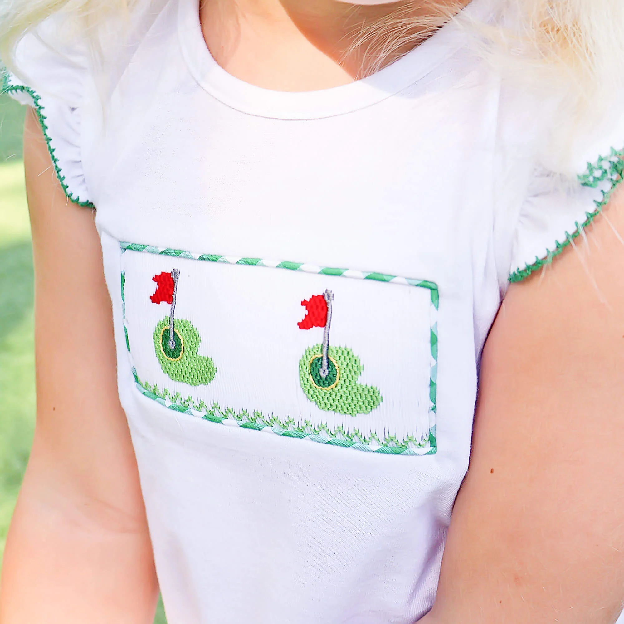 Golf Pin Green Gingham Smocked Short Set - Image 3