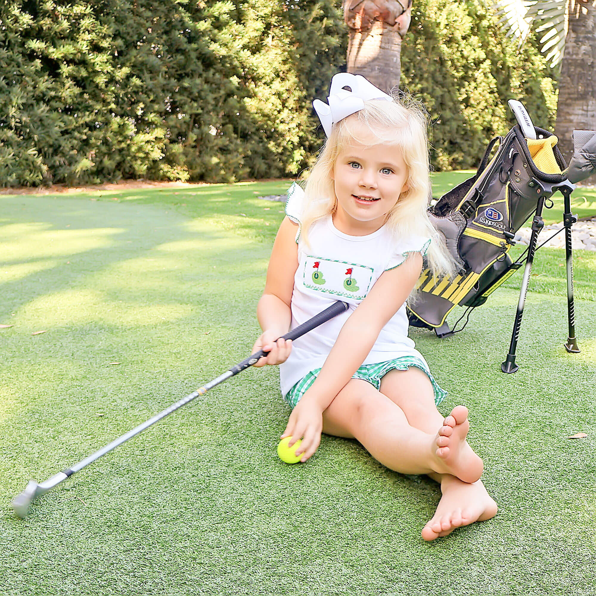 Golf Pin Green Gingham Smocked Short Set - Image 4