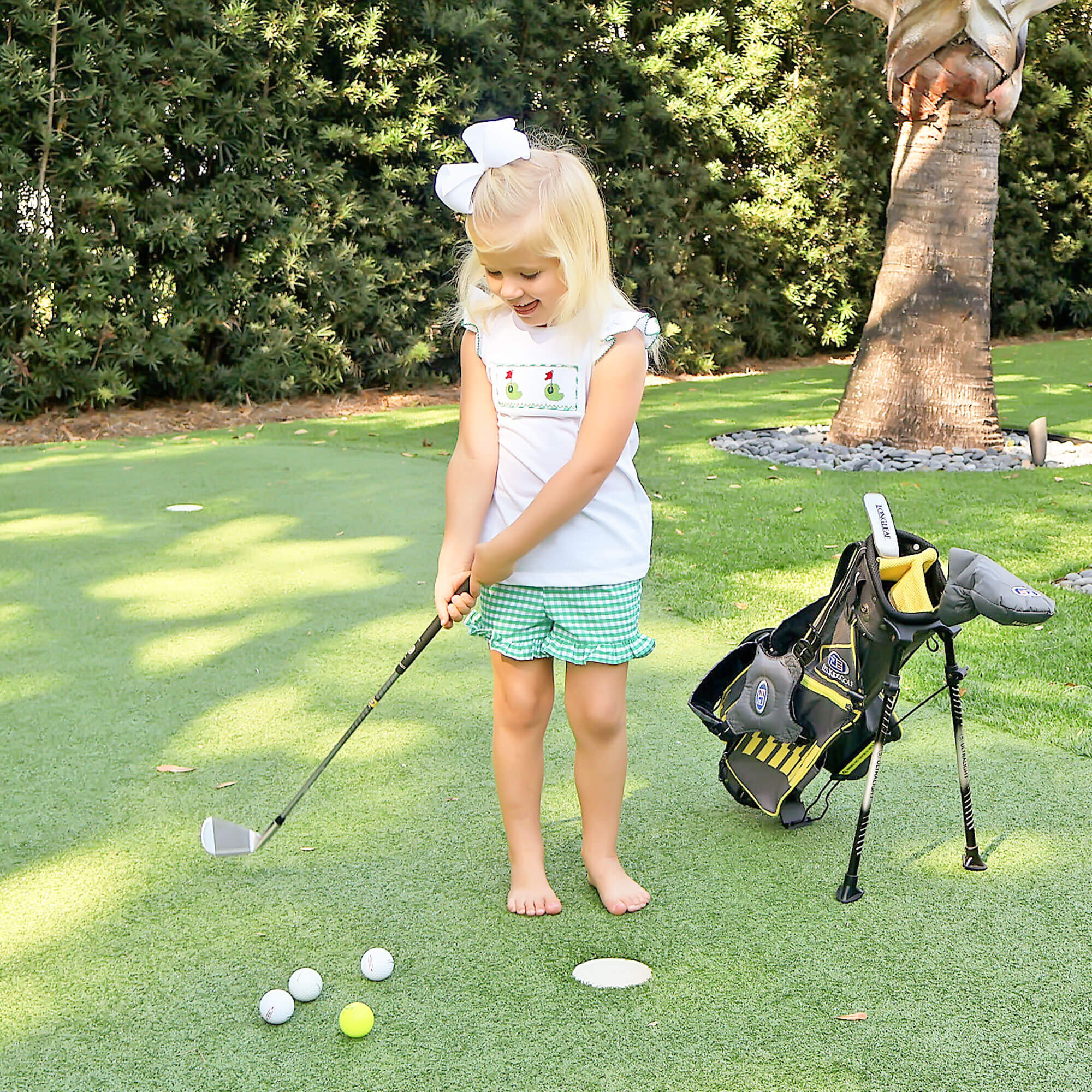 Golf Pin Green Gingham Smocked Short Set - Image 6