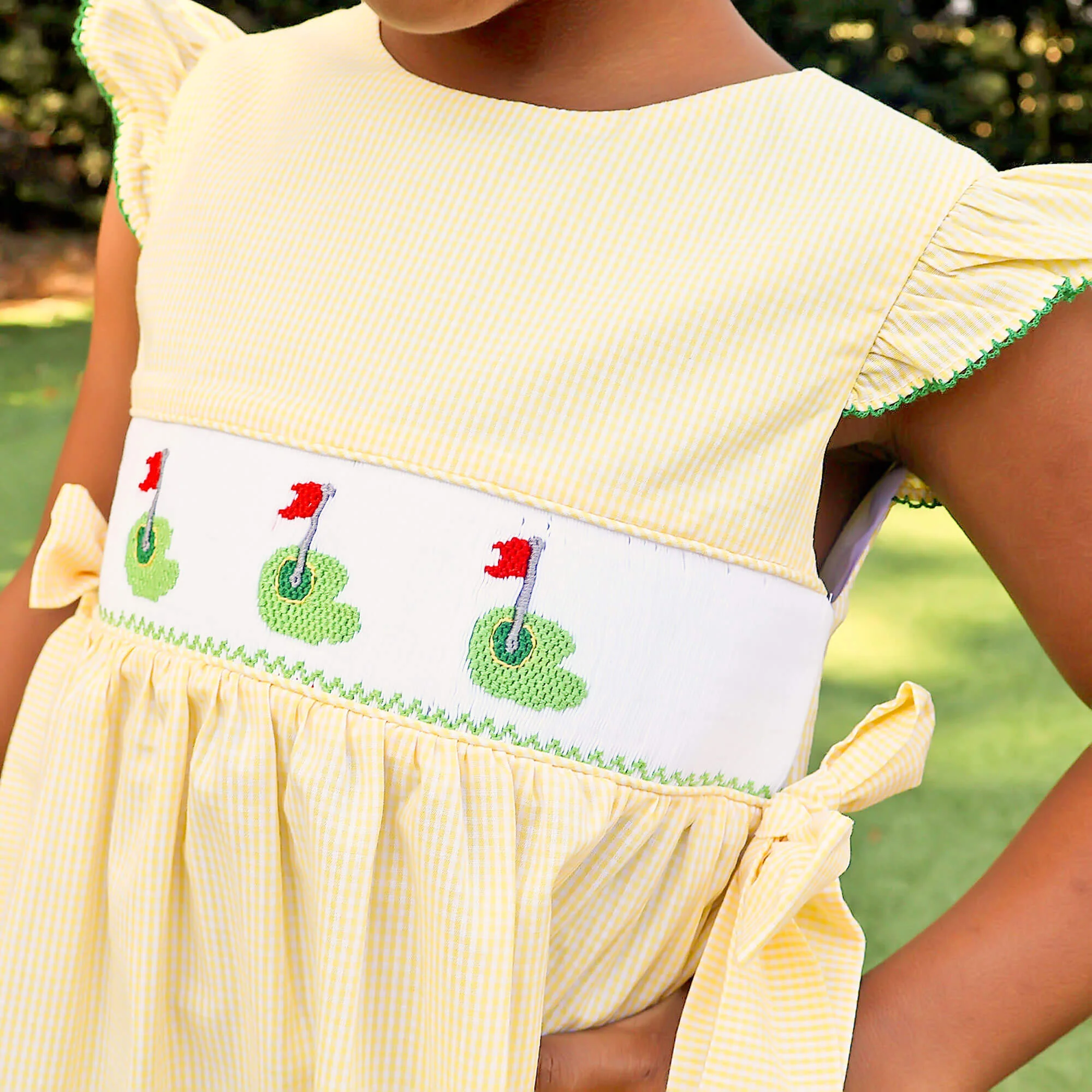 Golf Pin Yellow Gingham Smocked Beverly Dress - Image 2