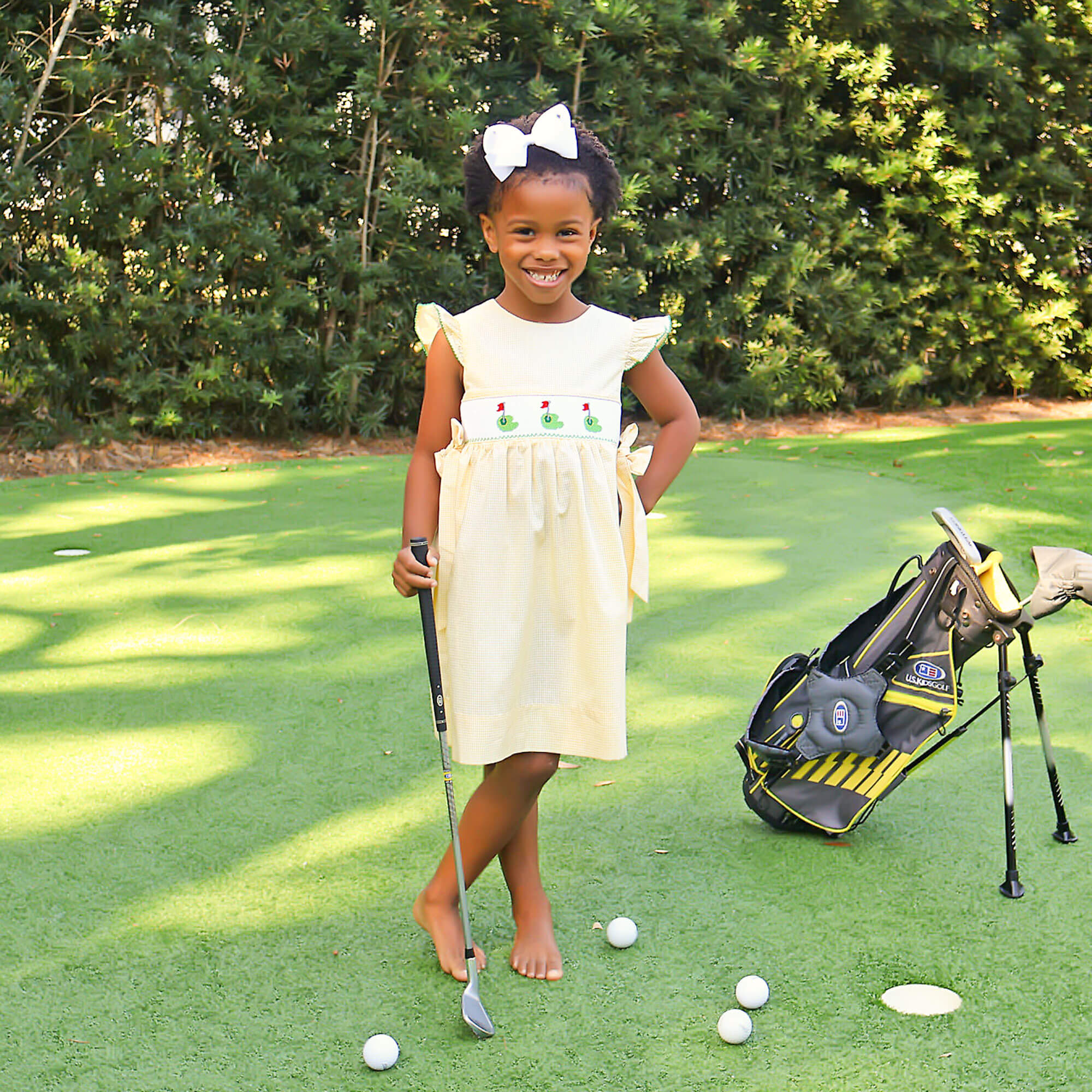 Golf Pin Yellow Gingham Smocked Beverly Dress - Image 3