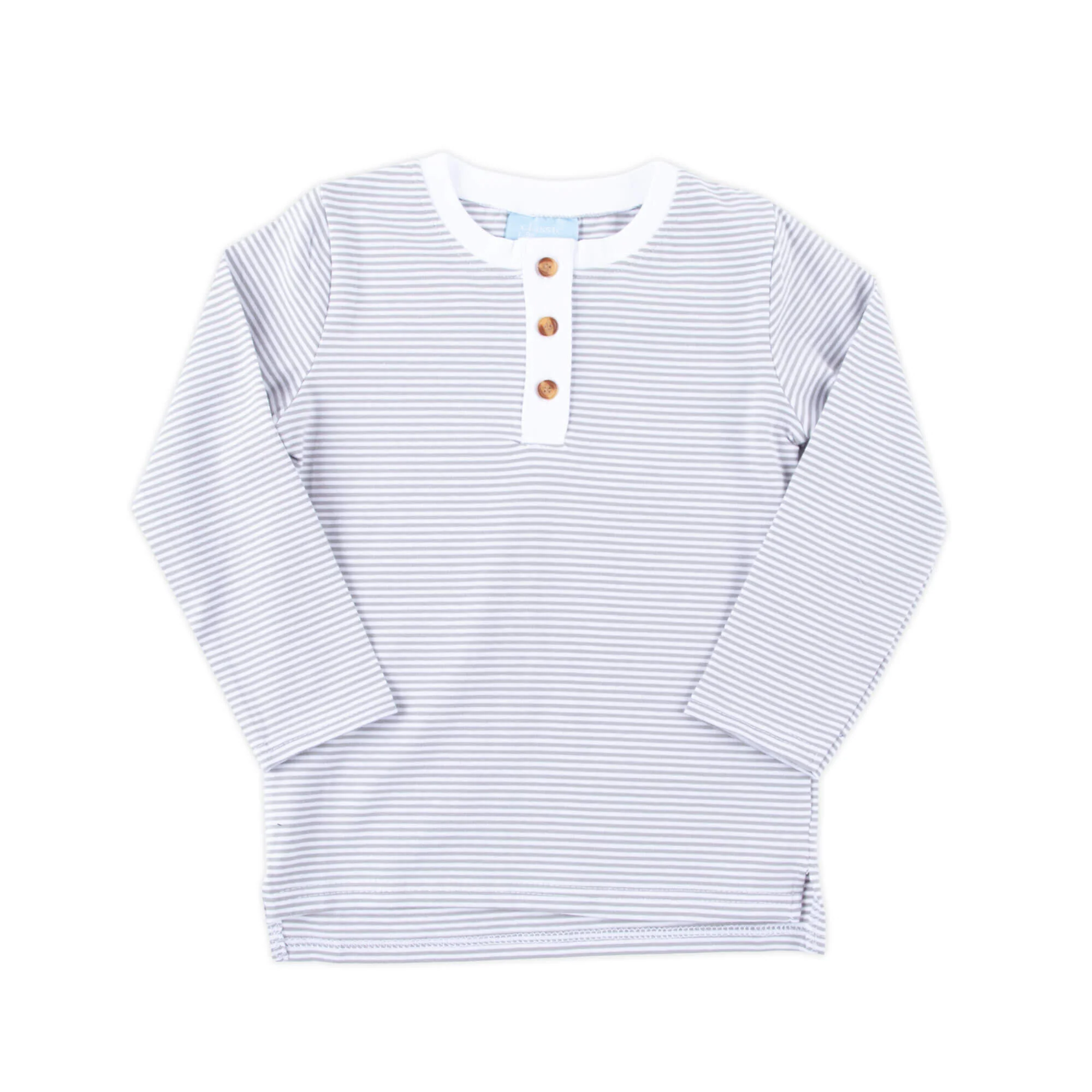 Gray Stripe Long Sleeve Henley Shirt - Image 2
