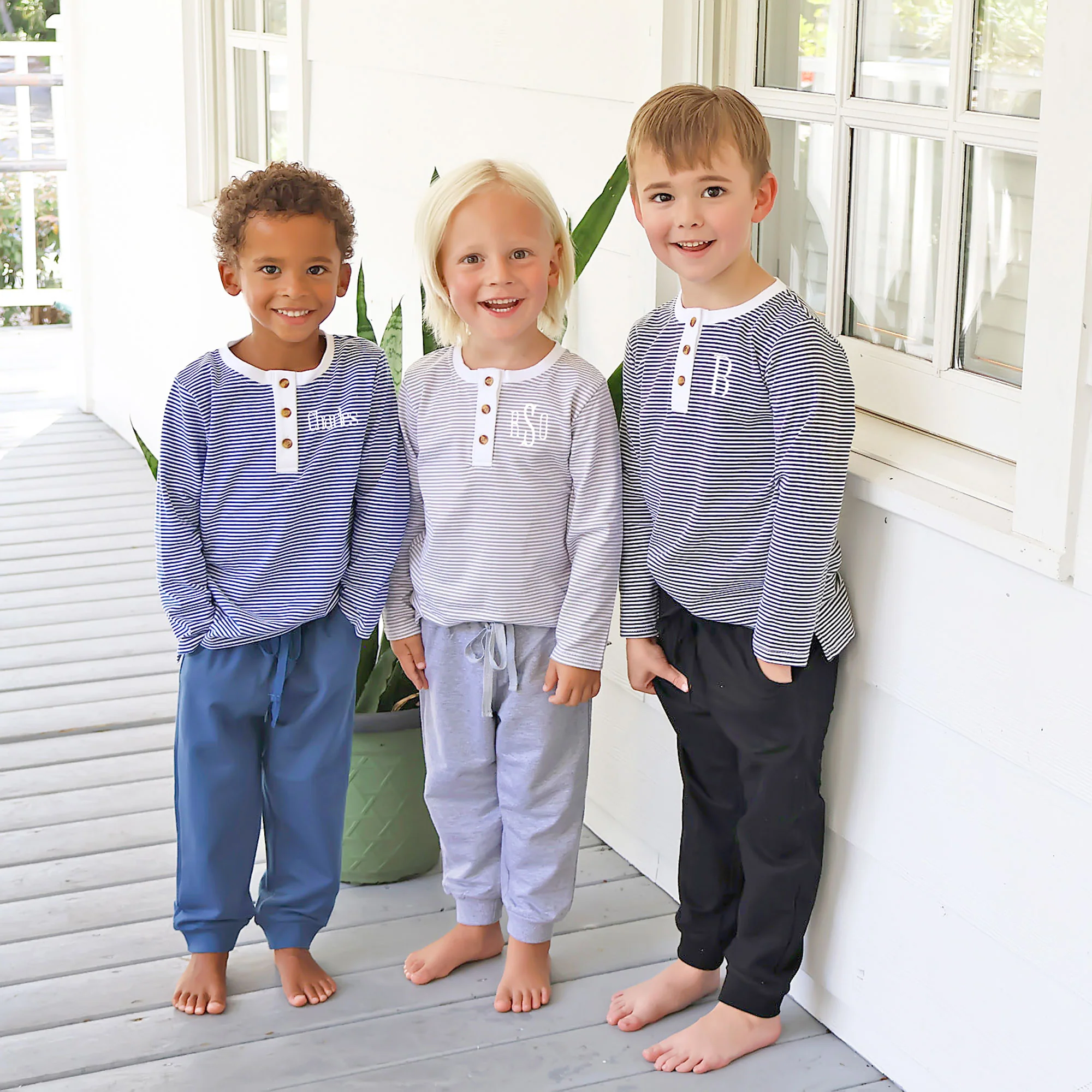 Gray Stripe Long Sleeve Henley Shirt - Image 3